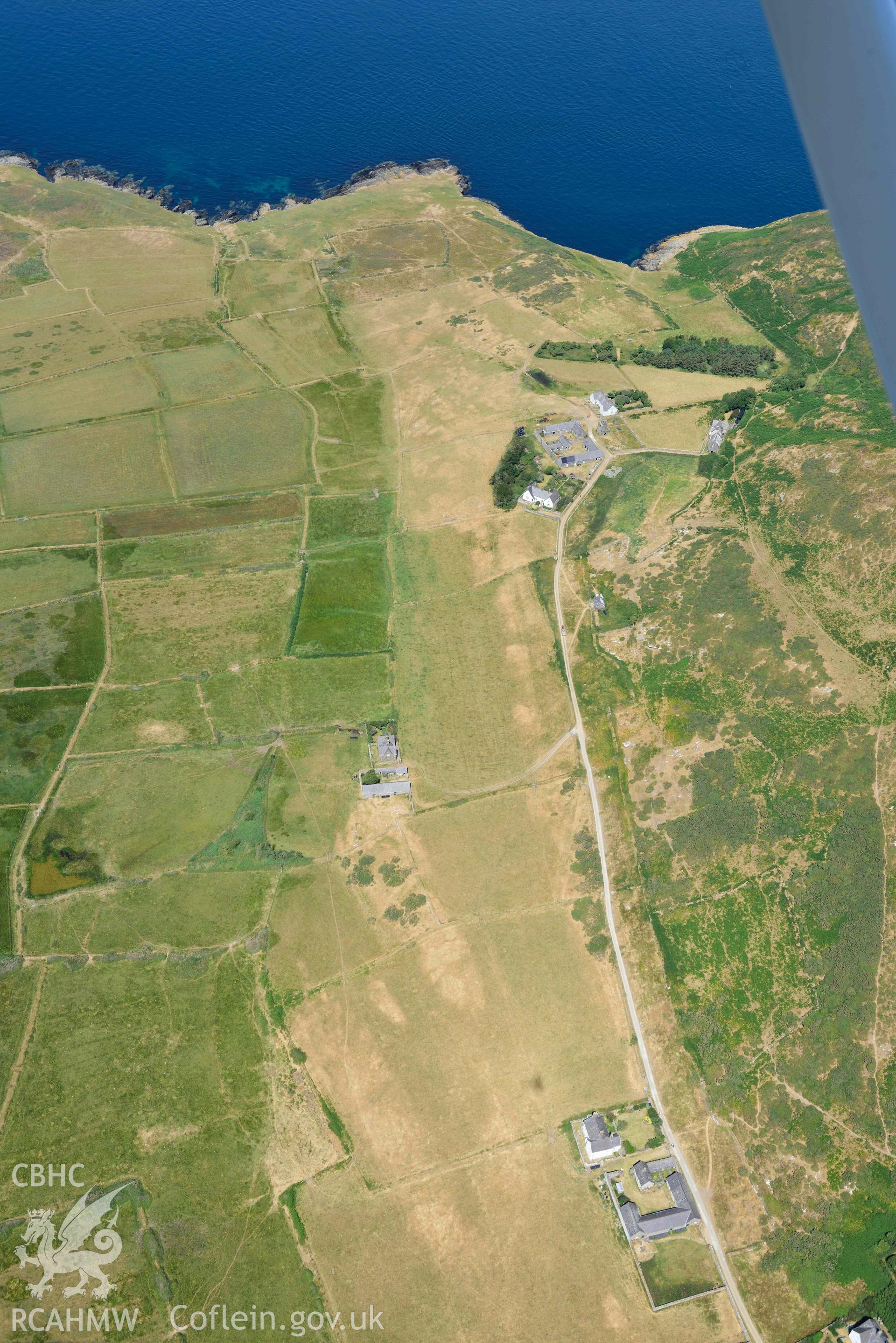 Aerial photograph: St Mary's Abbey, Bardsey Island, view from the south. Crown: CHERISH PROJECT 2018. Produced with EU funds through the Ireland Wales Co-operation Programme 2014-2020 (NGR SH120221)