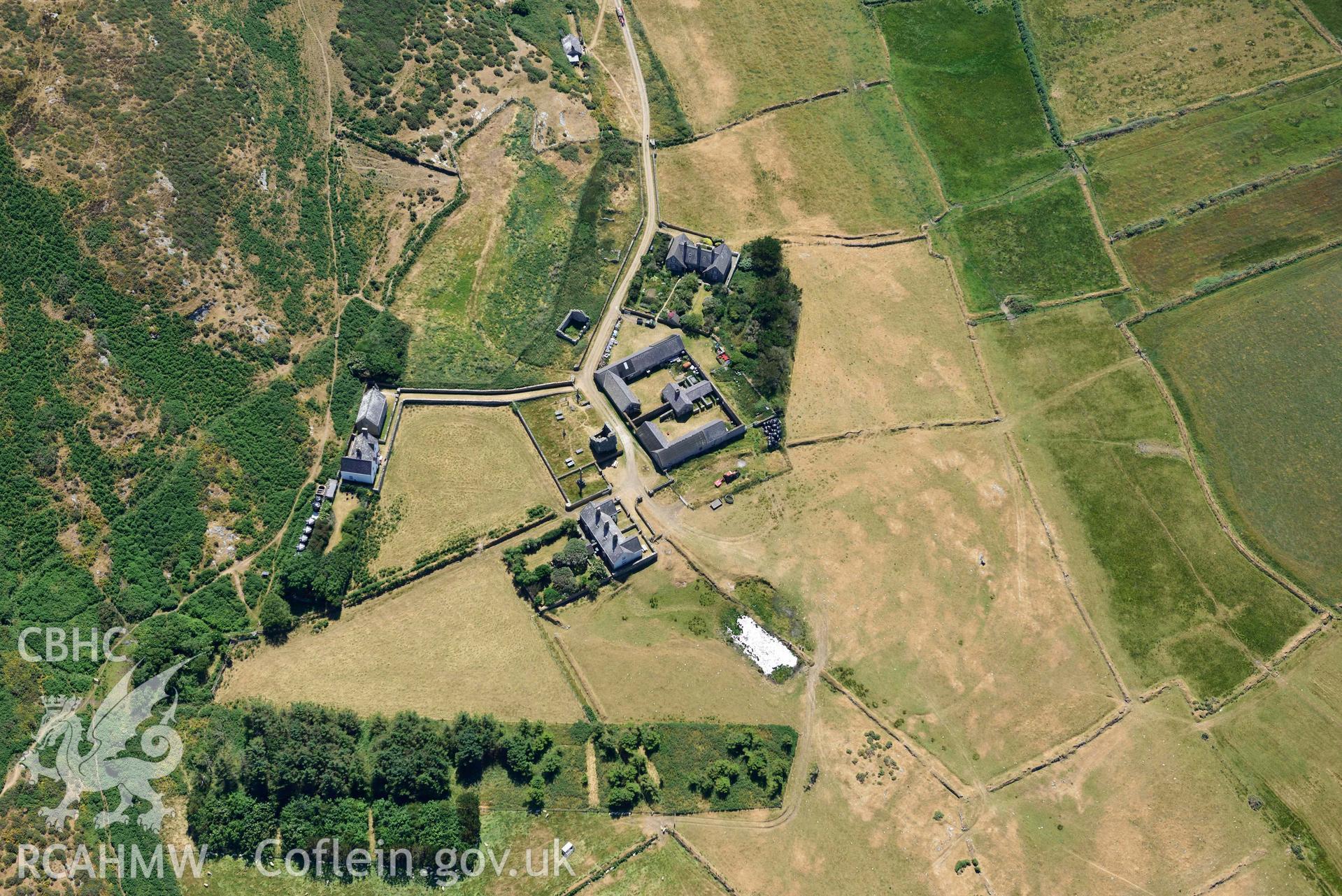 Aerial photograph: St Mary's Abbey, Bardsey Island. Crown: CHERISH PROJECT 2018. Produced with EU funds through the Ireland Wales Co-operation Programme 2014-2020 (NGR SH120221)