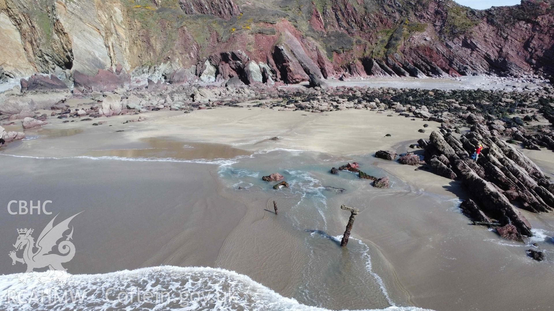 General oblique view of the wreck site of the ALBION, looking northeast on 22/03/2023.