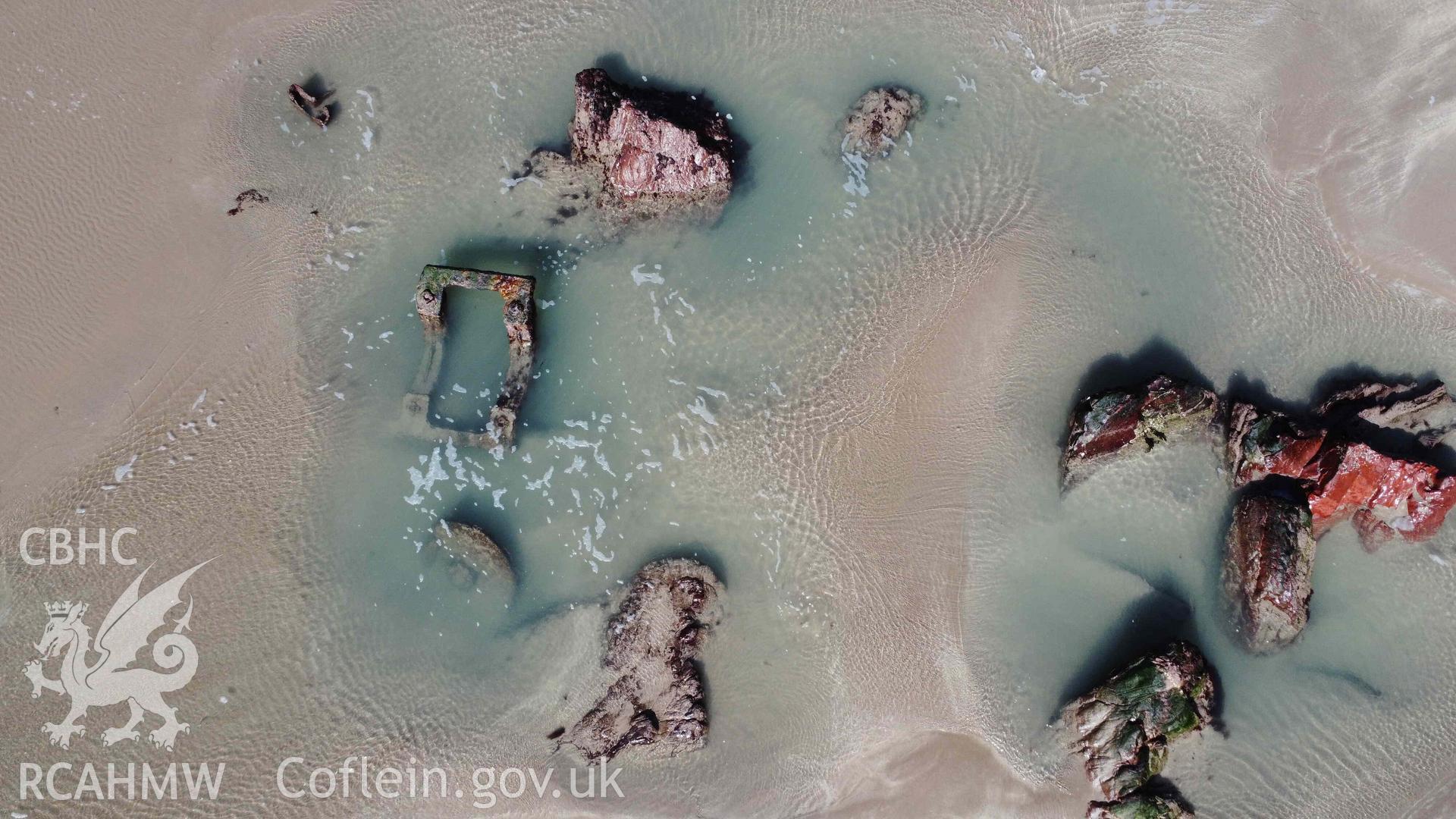 Overhead view of the crankshaft bearing frame within the wreck site of the ALBION on 22/03/2023.