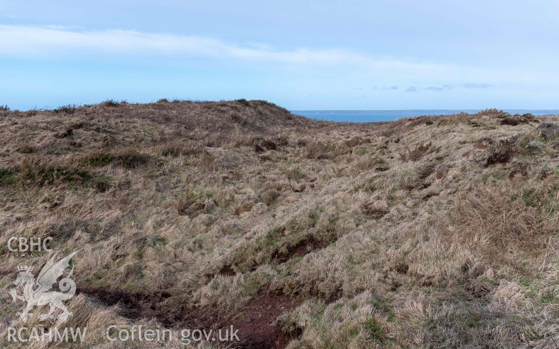 Tower Point Rath. Looking northeast along the outer ditch near the southern end of the defences.