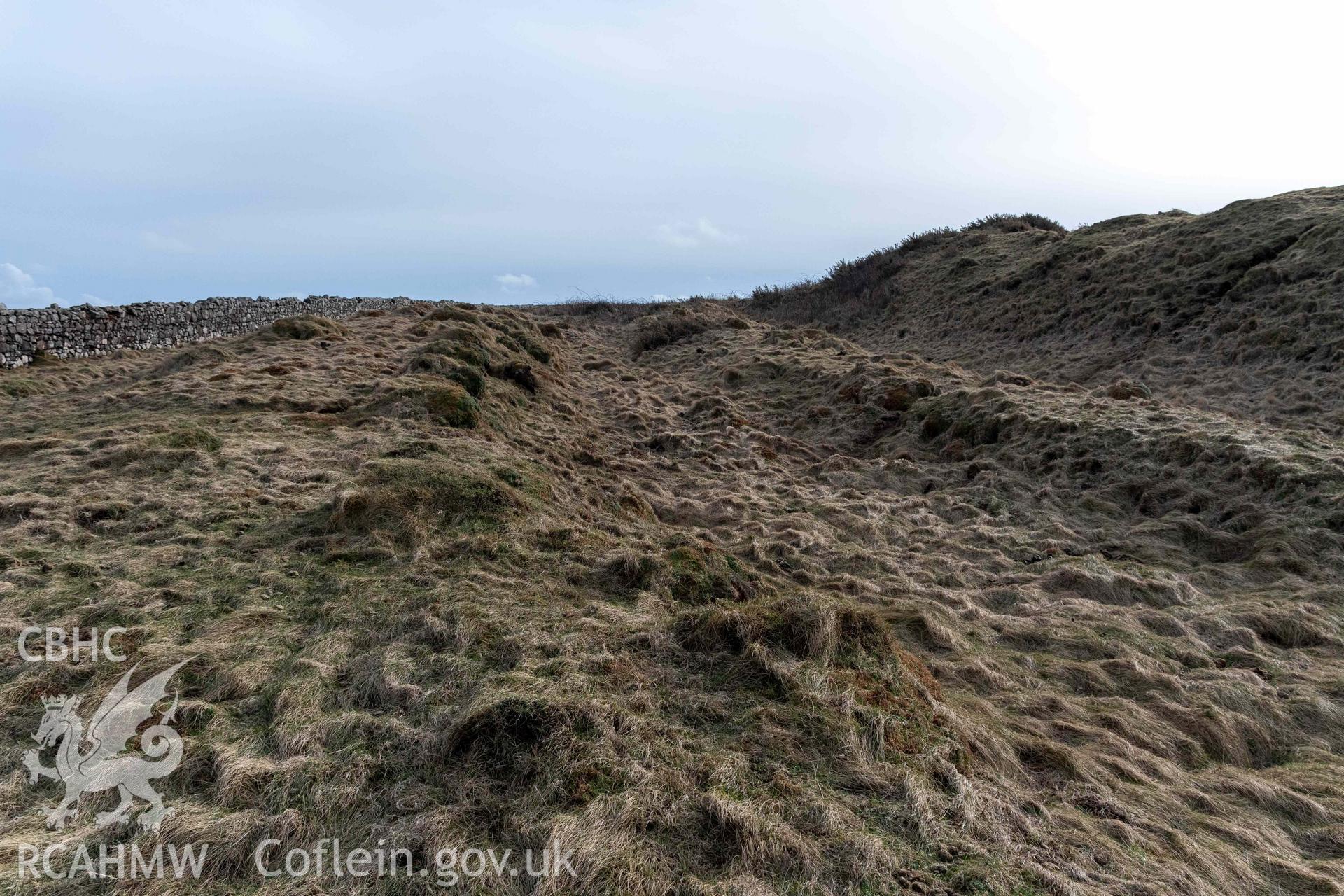 Tower Point Rath. Looking south along the outer ditch and defences to the north of the fort entrance.