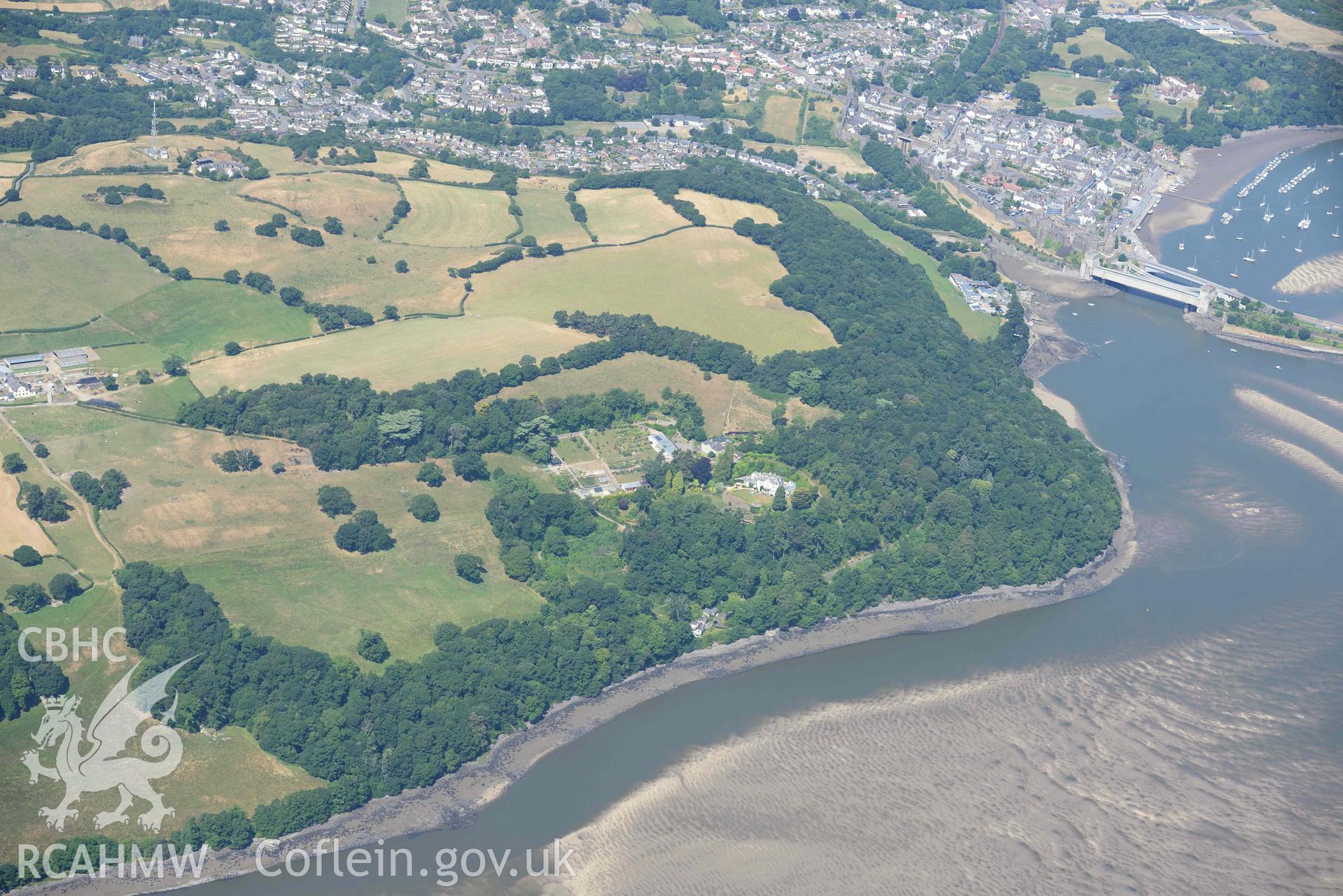 Aerial photograph: Benarth Hall Garden, from east. Crown: CHERISH PROJECT 2018. Produced with EU funds through the Ireland Wales Co-operation Programme 2014-2020 (NGR: SH789767)