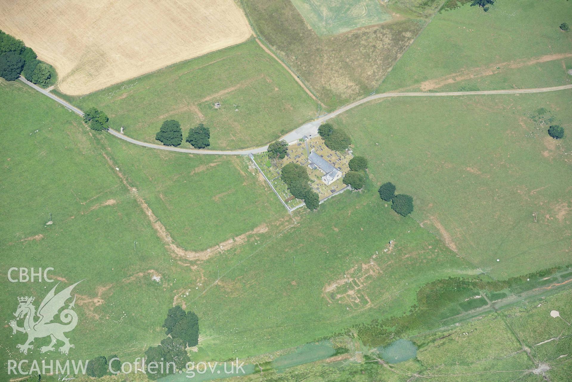 Aerial photograph: Caerhun Roman fort, with extensive parchmarks. Detail of fort and bathhouse. Crown: CHERISH PROJECT 2018. Produced with EU funds through the Ireland Wales Co-operation Programme 2014-2020 (NGR: SH776703)