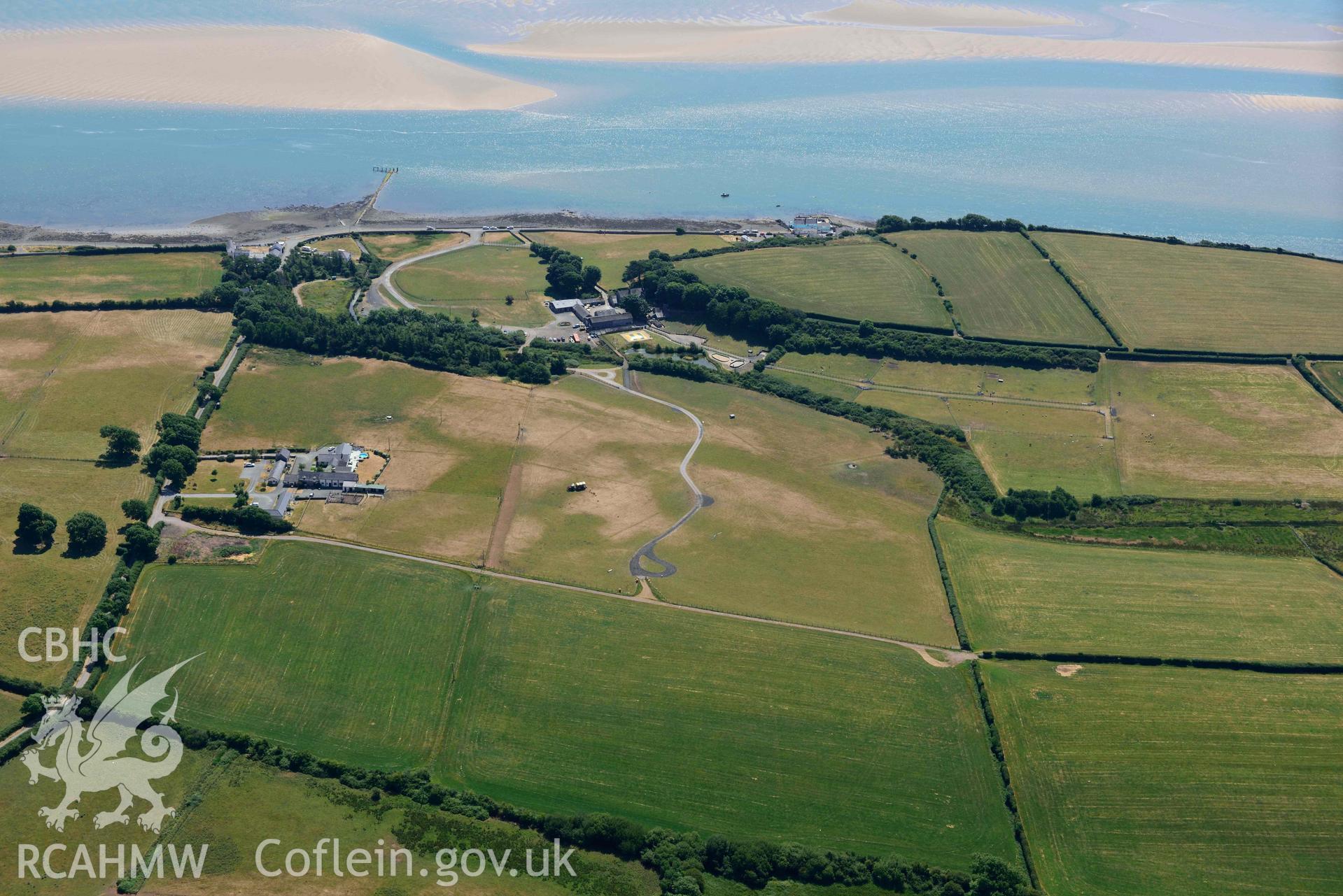 Aerial photograph: Tai Cochion Roman settlement, parchmarks of boundaries. Crown: CHERISH PROJECT 2018. Produced with EU funds through the Ireland Wales Co-operation Programme 2014-2020 (NGR: SH479656)