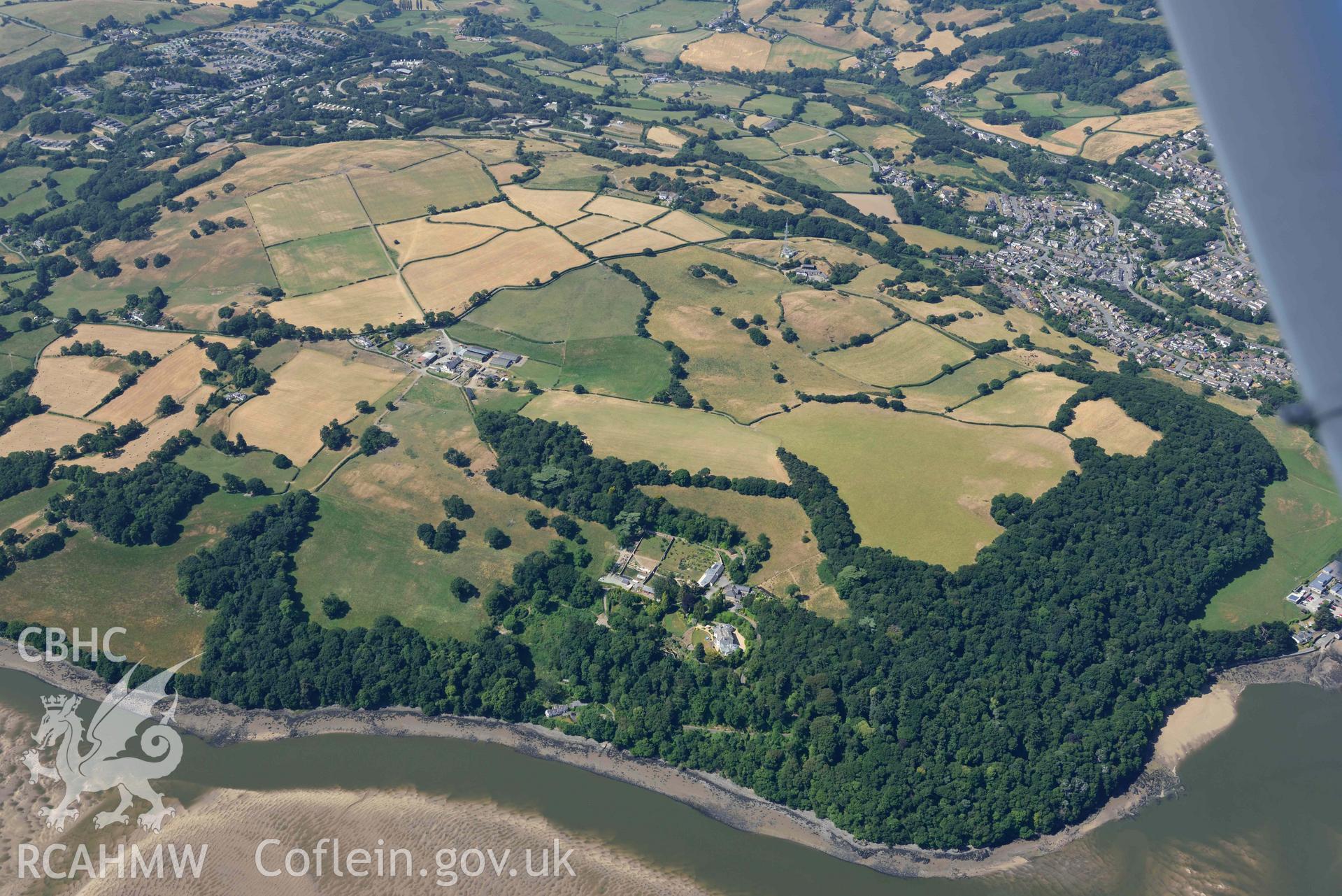 Aerial photograph: Benarth Hall Garden. Crown: CHERISH PROJECT 2018. Produced with EU funds through the Ireland Wales Co-operation Programme 2014-2020 (NGR: SH789767)