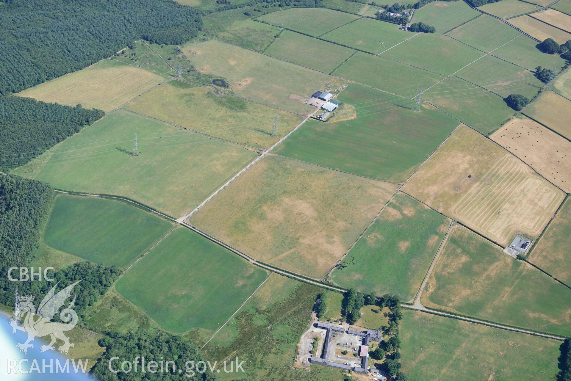 Aerial photograph: Roman road north of Ty'n-llyn. Crown: CHERISH PROJECT 2018. Produced with EU funds through the Ireland Wales Co-operation Programme 2014-2020 (NGR: SH565675)
