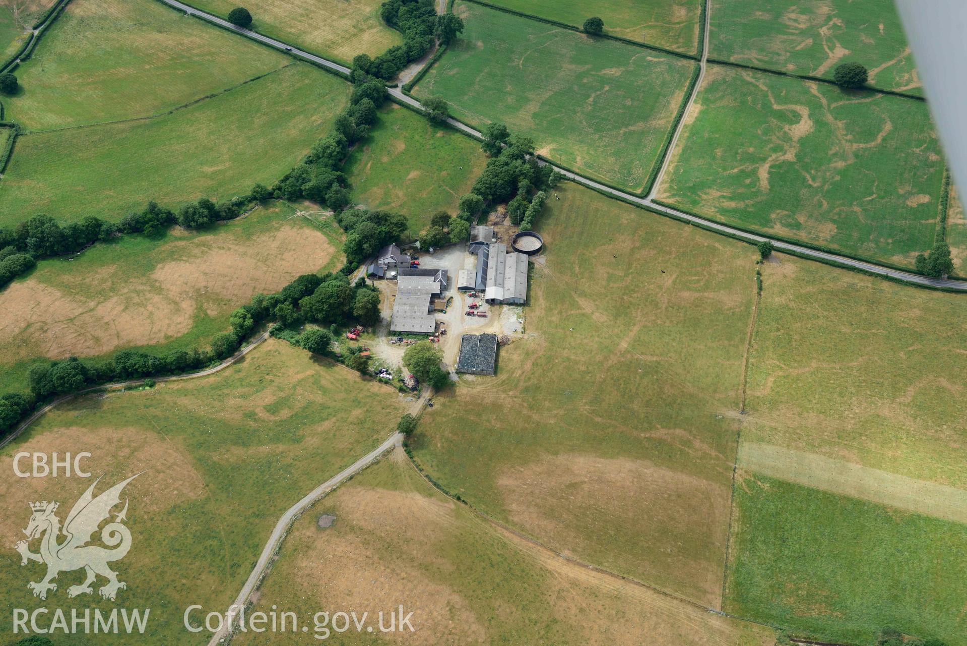 Aerial photograph: Old Abbey Farm, non-archaeological parchmarks. Crown: CHERISH PROJECT 2018. Produced with EU funds through the Ireland Wales Co-operation Programme 2014-2020 (NGR SN717646)