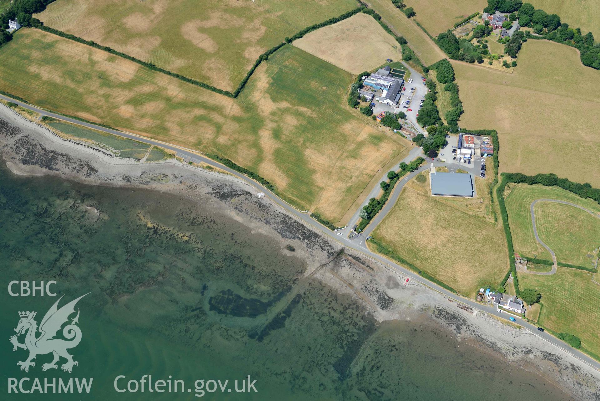 Aerial photograph: Tai Cochion Roman settlement, parchmarks. Crown: CHERISH PROJECT 2018. Produced with EU funds through the Ireland Wales Co-operation Programme 2014-2020 (NGR: SH479656)