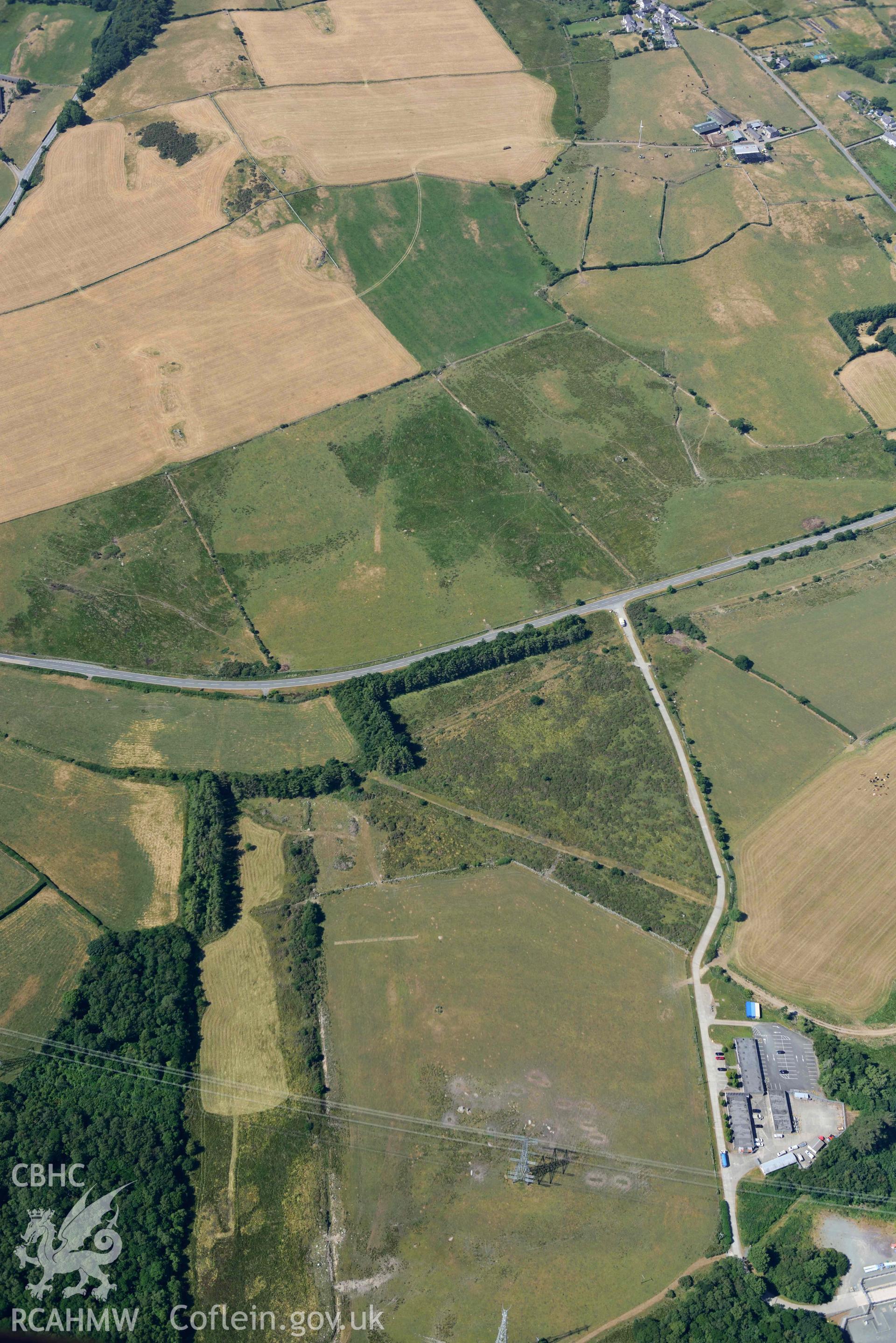 Aerial photograph: Roman road northwest of Groeslan. Crown: CHERISH PROJECT 2018. Produced with EU funds through the Ireland Wales Co-operation Programme 2014-2020 (NGR: SH555671)