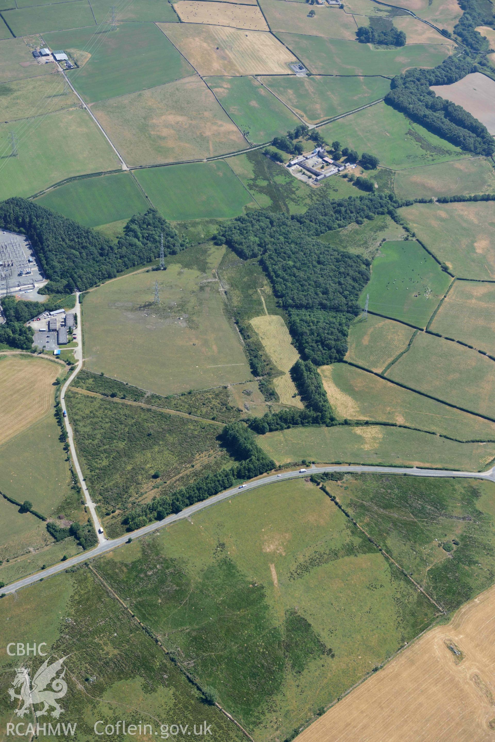 Aerial photograph: Roman road northwest of Groeslan - view northeast along road line. Crown: CHERISH PROJECT 2018. Produced with EU funds through the Ireland Wales Co-operation Programme 2014-2020 (NGR: SH555671)