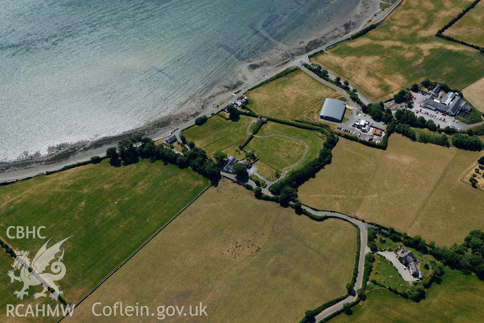 Aerial photograph: Tai Cochion Roman settlement, parchmarks, with Roman streets. Crown: CHERISH PROJECT 2018. Produced with EU funds through the Ireland Wales Co-operation Programme 2014-2020 (NGR: SH479656)