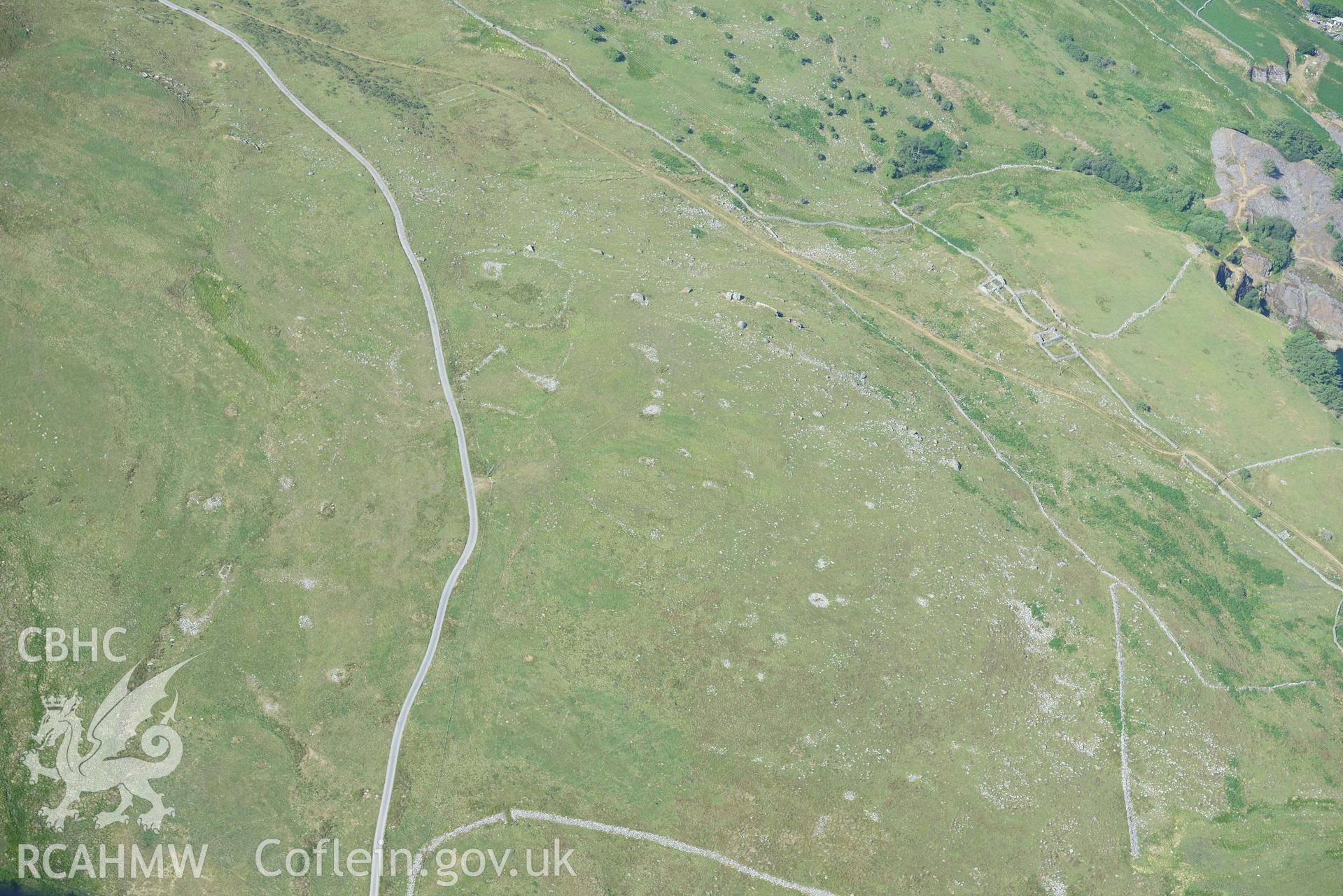 Aerial photograph: Bryn Seward, settlement, view from east. Crown: CHERISH PROJECT 2018. Produced with EU funds through the Ireland Wales Co-operation Programme 2014-2020 (NGR: SH622117)