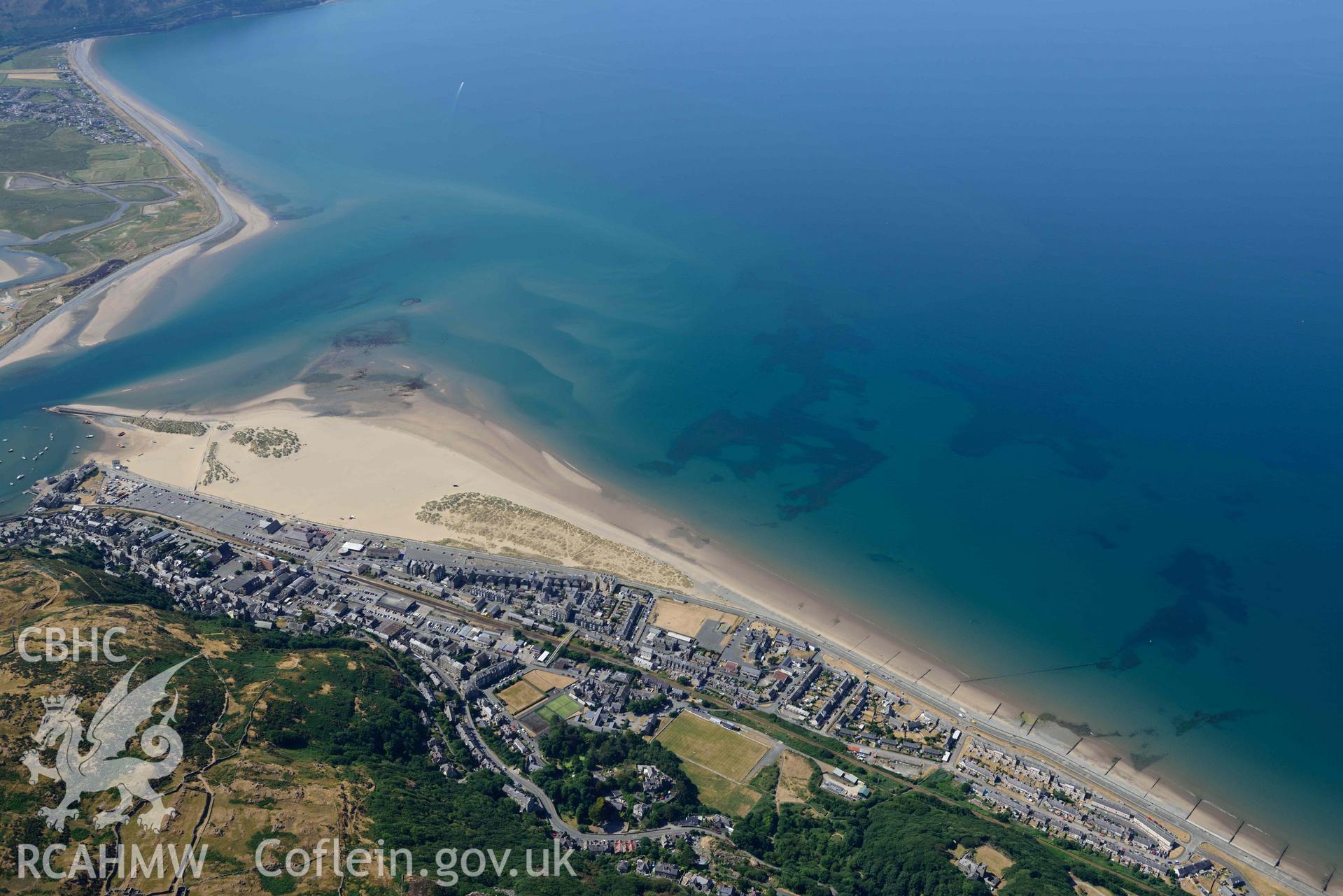 Aerial photograph: Barmouth, Town, view from northeast. Crown: CHERISH PROJECT 2018. Produced with EU funds through the Ireland Wales Co-operation Programme 2014-2020 (NGR: SH609159)