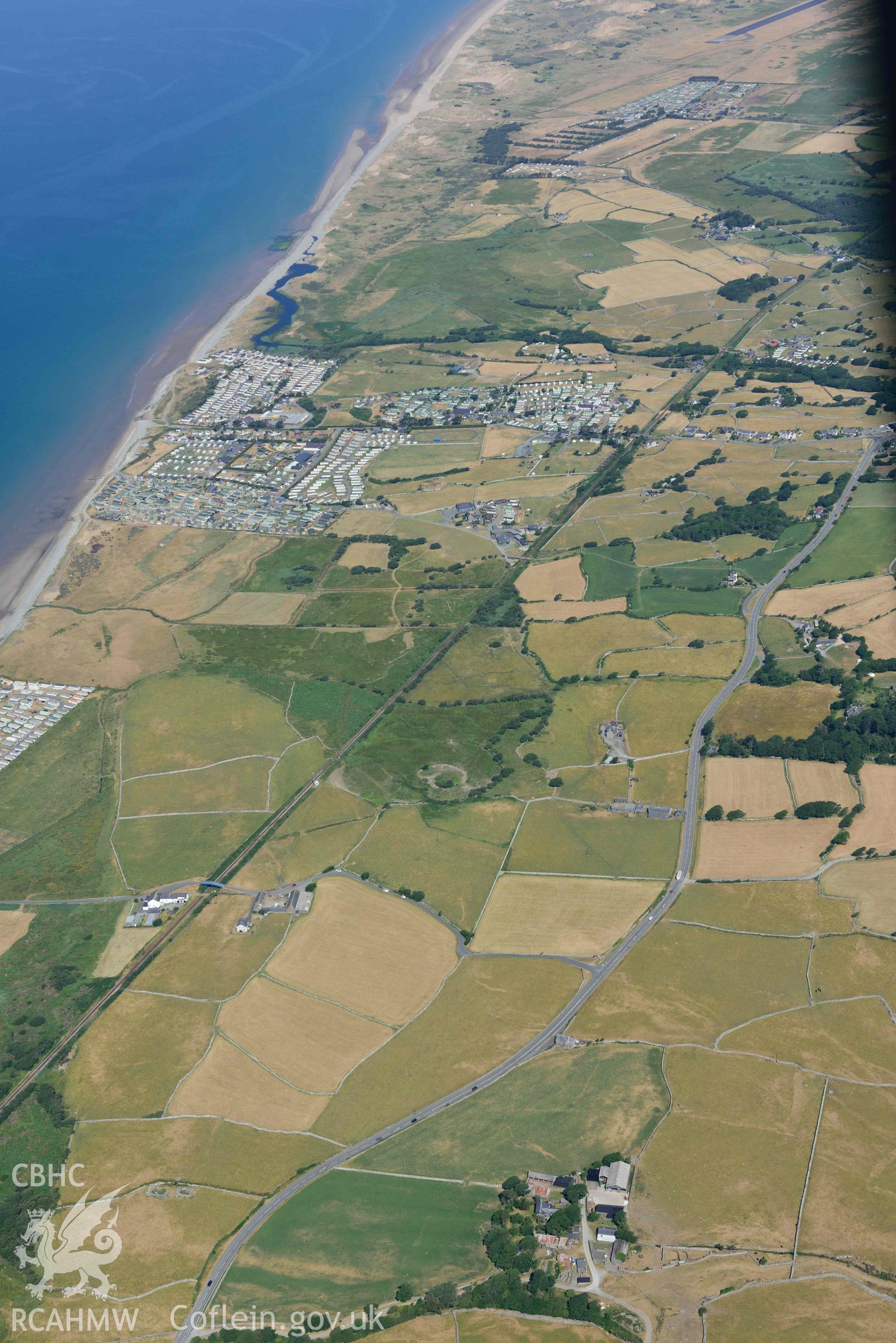 Aerial photograph: Sebonig, homestead, and field systems, view from southeast. Crown: CHERISH PROJECT 2018. Produced with EU funds through the Ireland Wales Co-operation Programme 2014-2020 (NGR: SH590207)