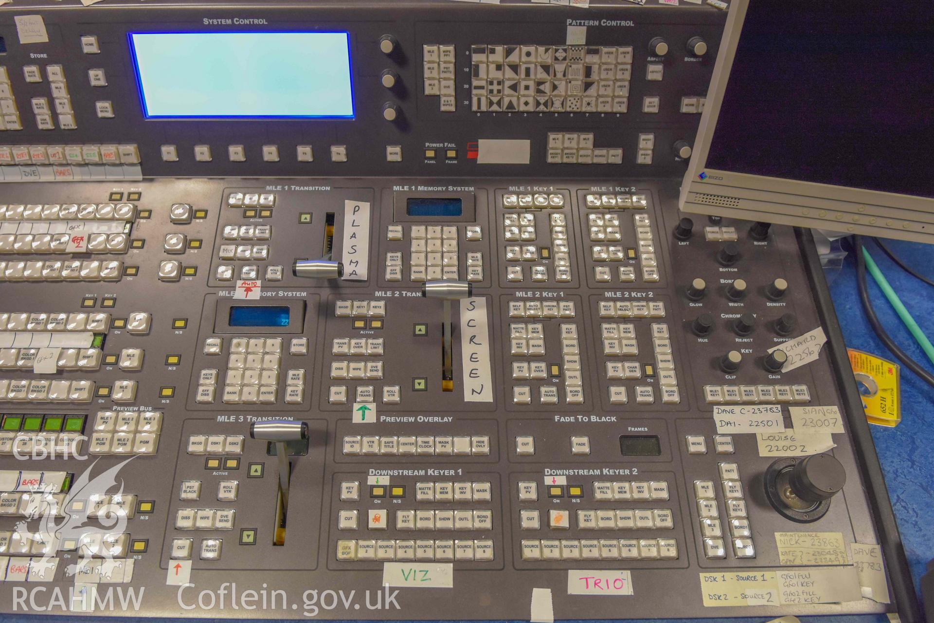 BBC Broadcasting House - Interior, C1 Production Gallery: View of a portion of the vision mixer's desk, taken from West