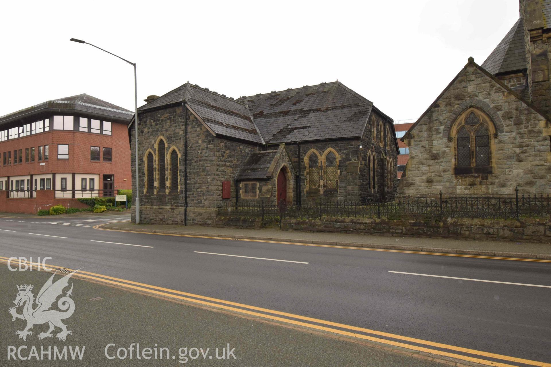 Photograph showing school room exterior - from an assessment of the impact of changes to the former United Reform Church, Park Street, Newtown and its schoolhouse, carried out by Trysor in 2023. Trysor Project No. 2023/893.