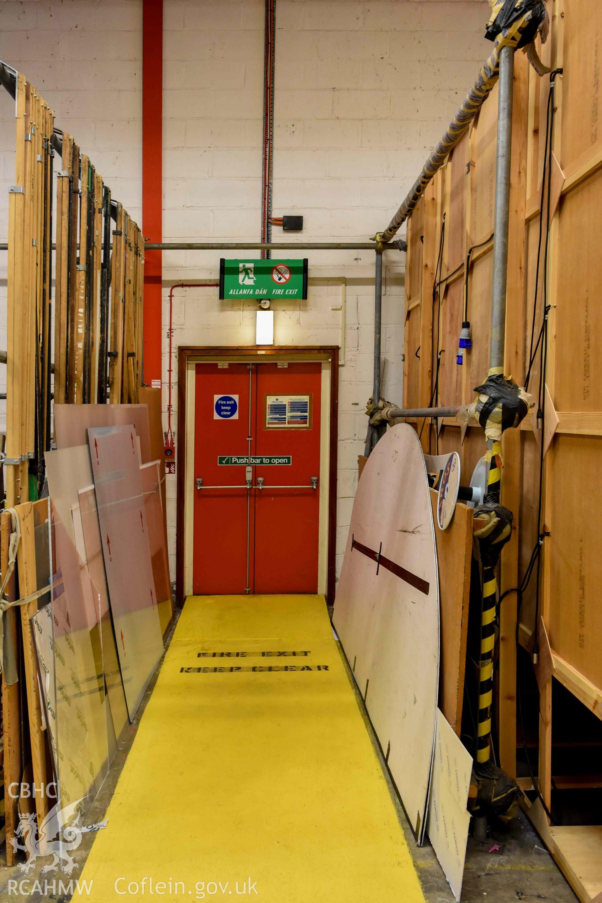 BBC Broadcasting House - Interior, Scenic Dock: View of a fire exit, taken from East