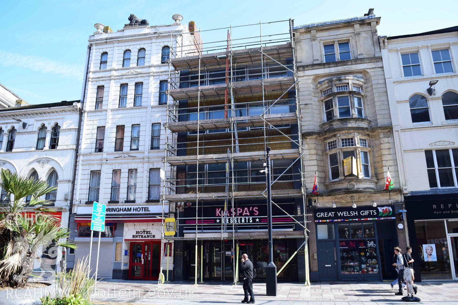 Photograph from a heritage impact assessment of the impact on the St Mary Street Conservation Area, Cardiff, and nearby designated historic assets from proposed alterations to 22, St Mary Street, carried out by Trysor in 2022. Project No. 2022/856.