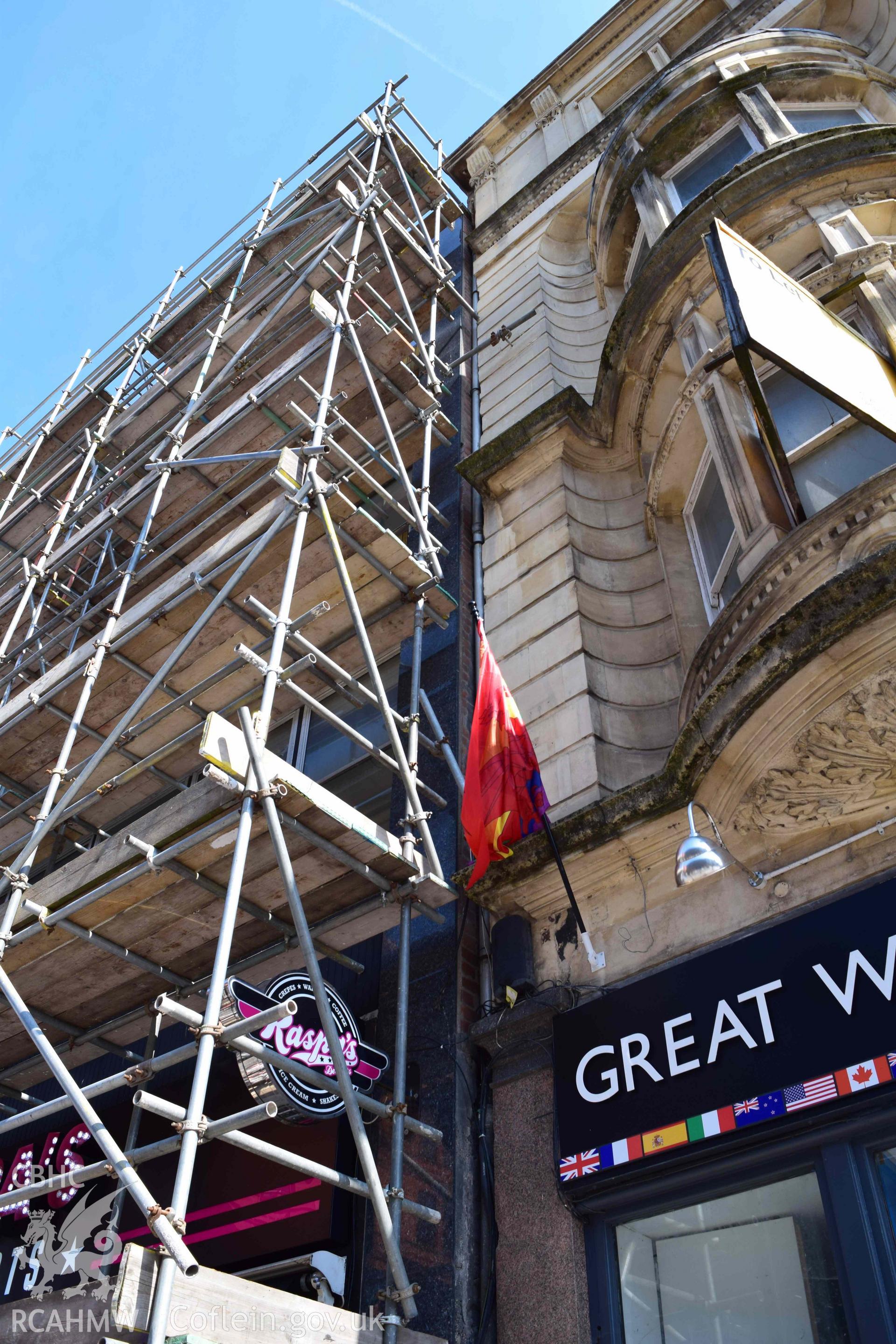 Photograph from a heritage impact assessment of the impact on the St Mary Street Conservation Area, Cardiff, and nearby designated historic assets from proposed alterations to 22, St Mary Street, carried out by Trysor in 2022. Project No. 2022/856.