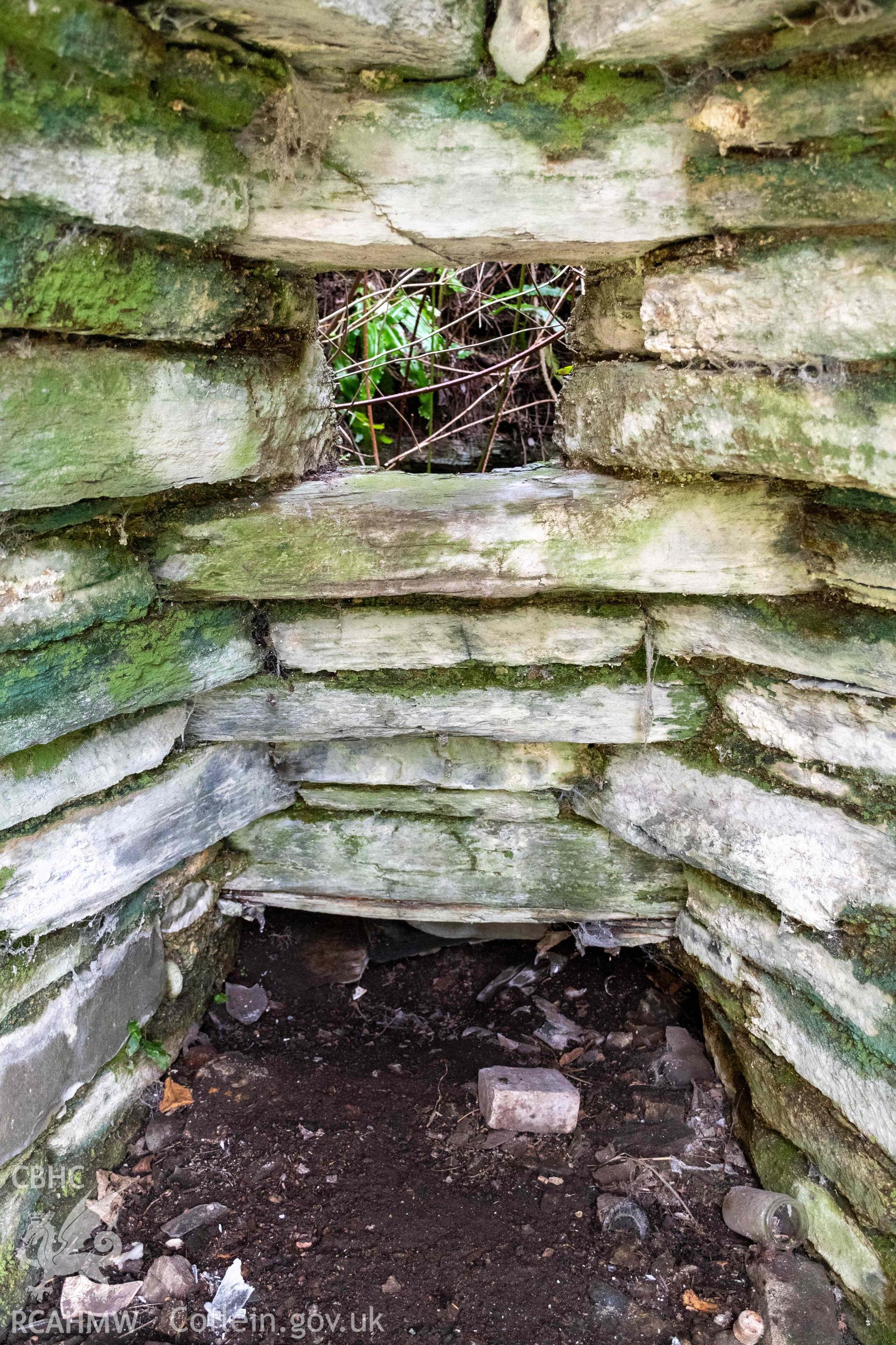 Lime Kiln, Old Castle Farm. Draw hole and opening, west kiln eye chamber.
