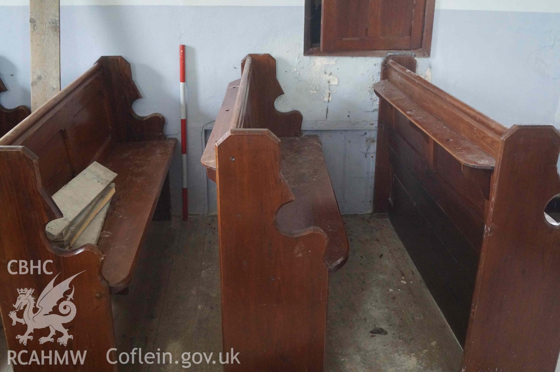 Photograph from a Level 2 building recording of the former Tabor chapel, Maengwynedd, carried out by Trysor in 2022. Trysor Project No. 2022/846.