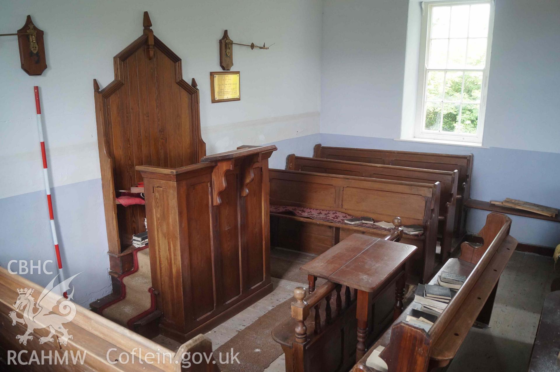 Photograph from a Level 2 building recording of the former Tabor chapel, Maengwynedd, carried out by Trysor in 2022. Trysor Project No. 2022/846.