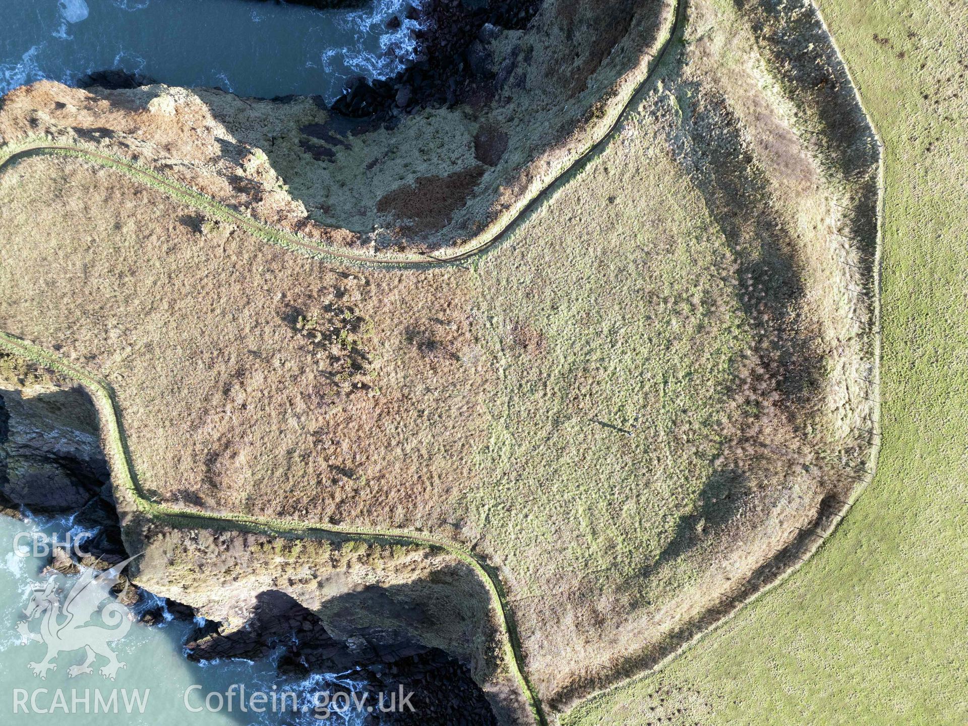 Mill Haven Rath; Mini 3 drone vertical photograph of promontory fort