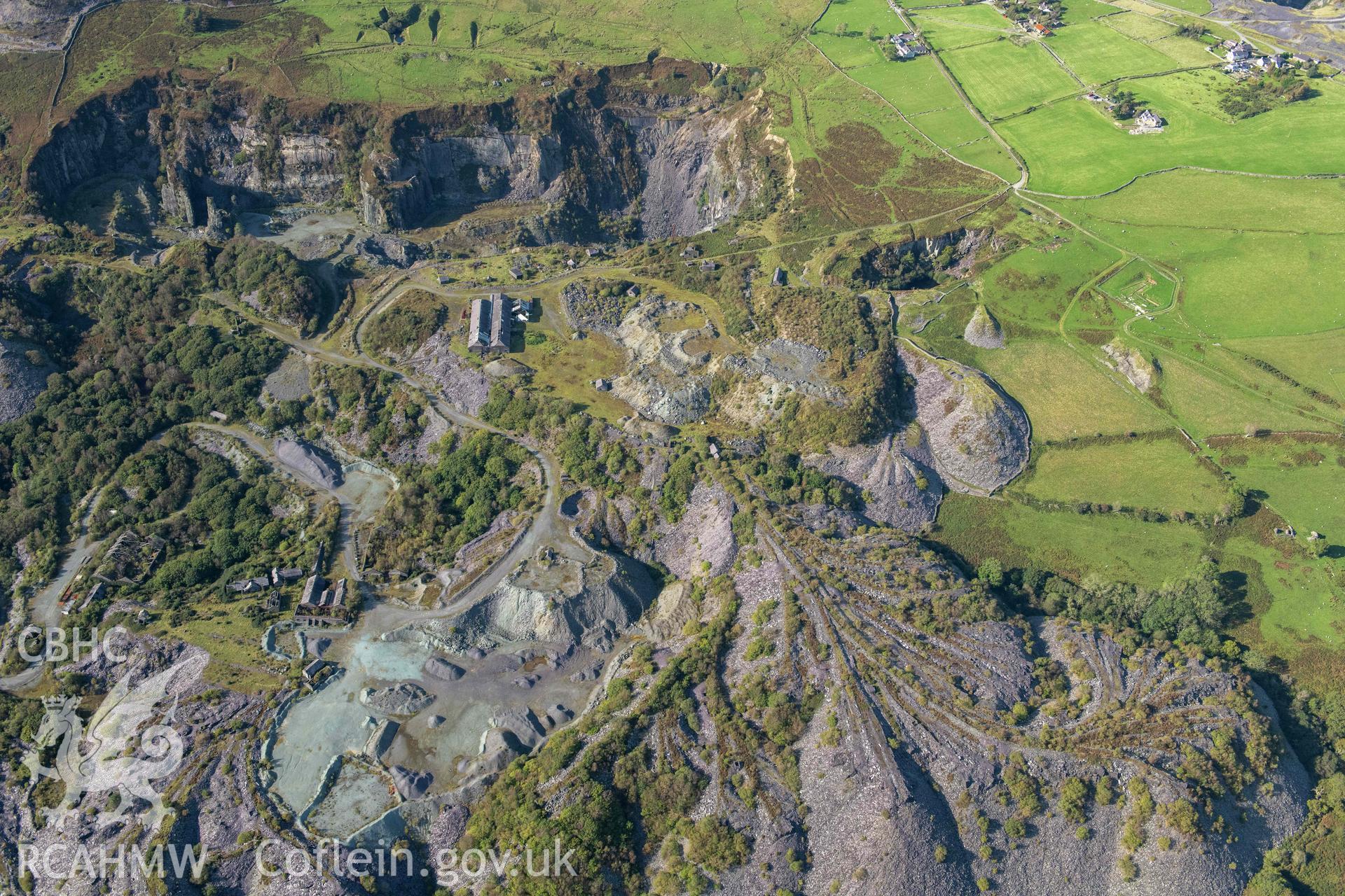 Pen yr Orsedd slate quarry, with blondins, view from south-east