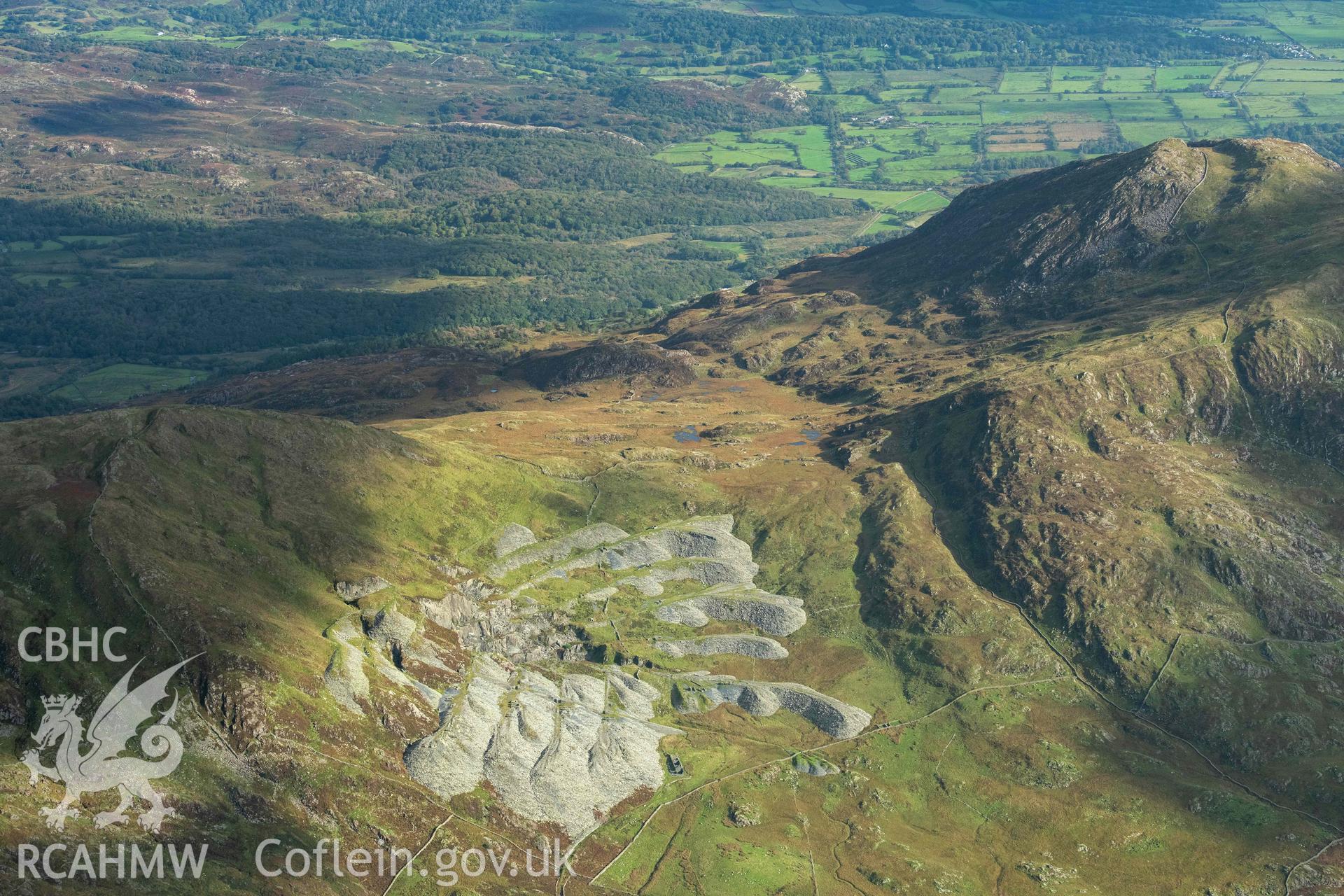 Gorseddau Slate Quarry, wide landscape view from north-west
