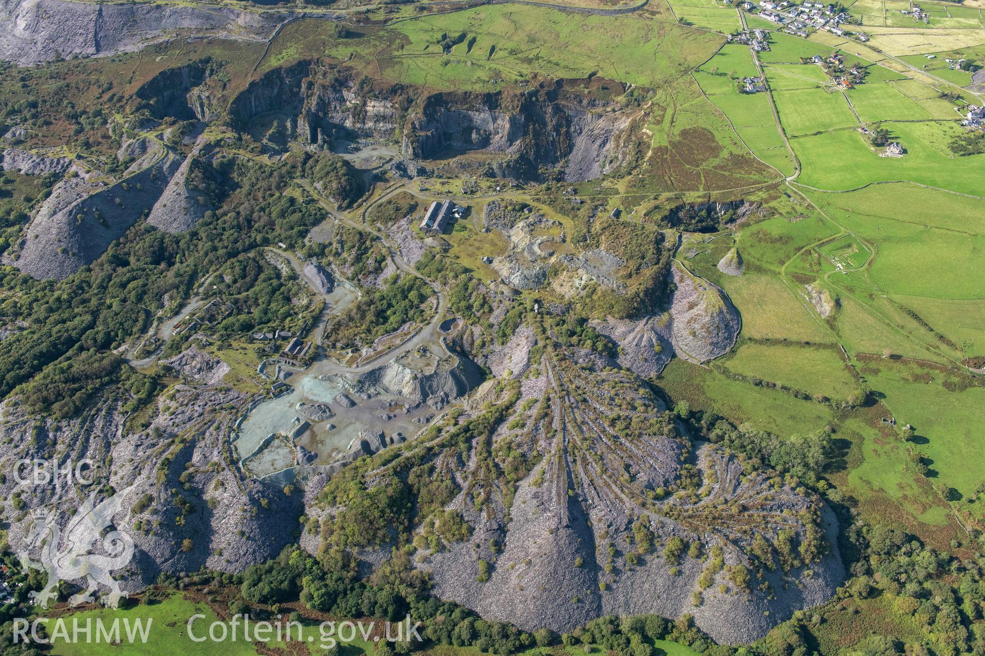 Pen yr Orsedd slate quarry, with blondins, view from south-east