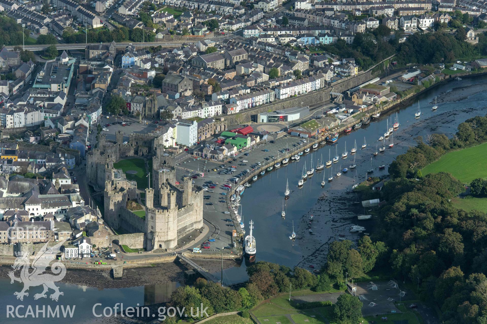 Caernarfon Castle and walled town, view from north