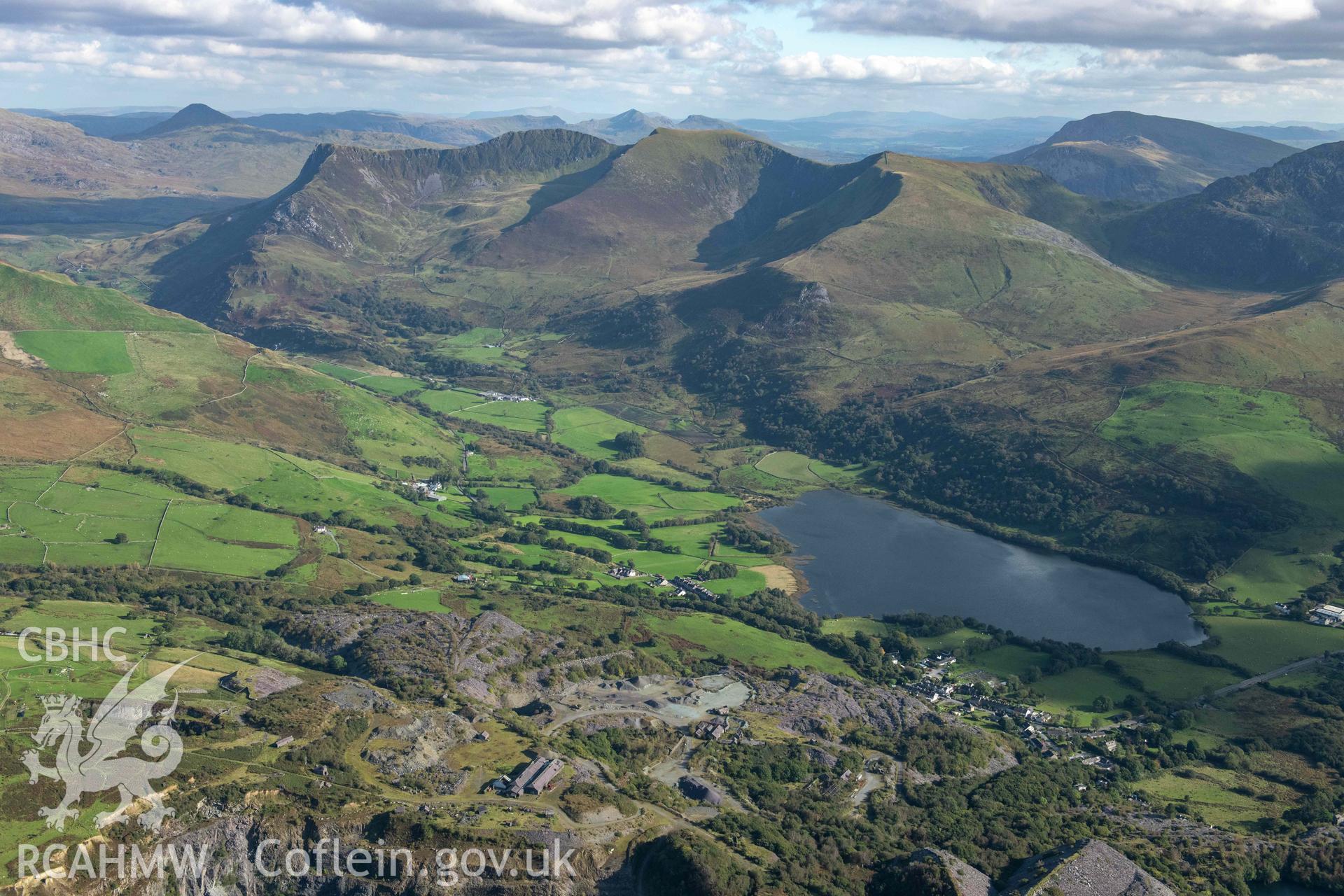 Pen-yr-Orsedd slate quarry, landscape view from north-west towards Y Garn
