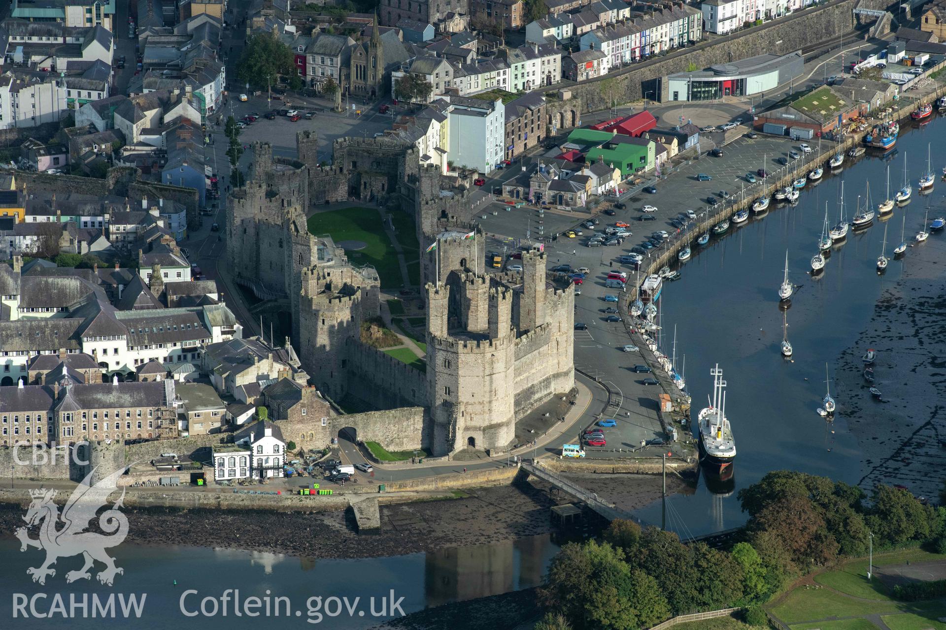 Caernarfon Castle and walled town, view from north