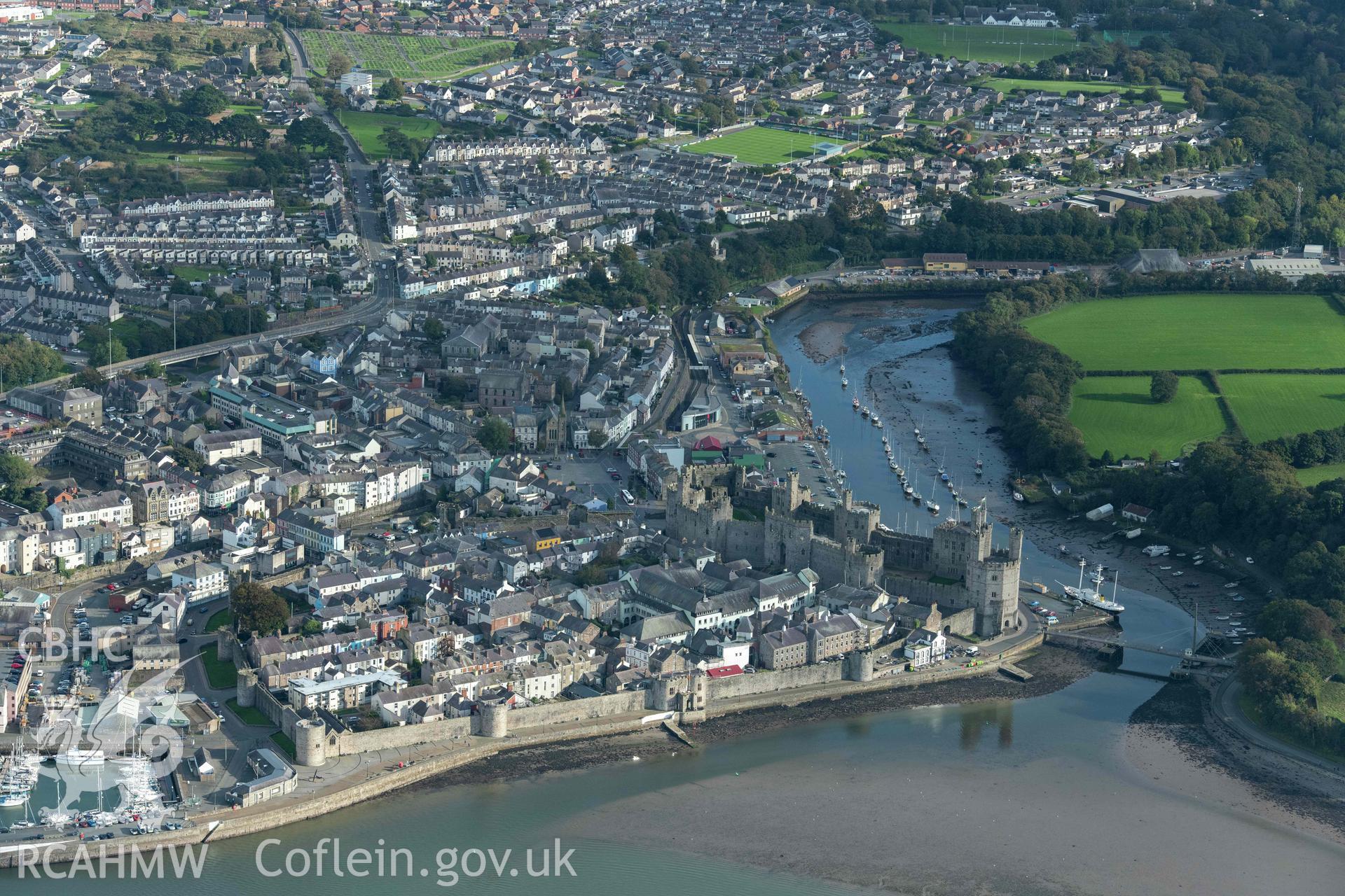 Caernarfon Castle and walled town, view from north