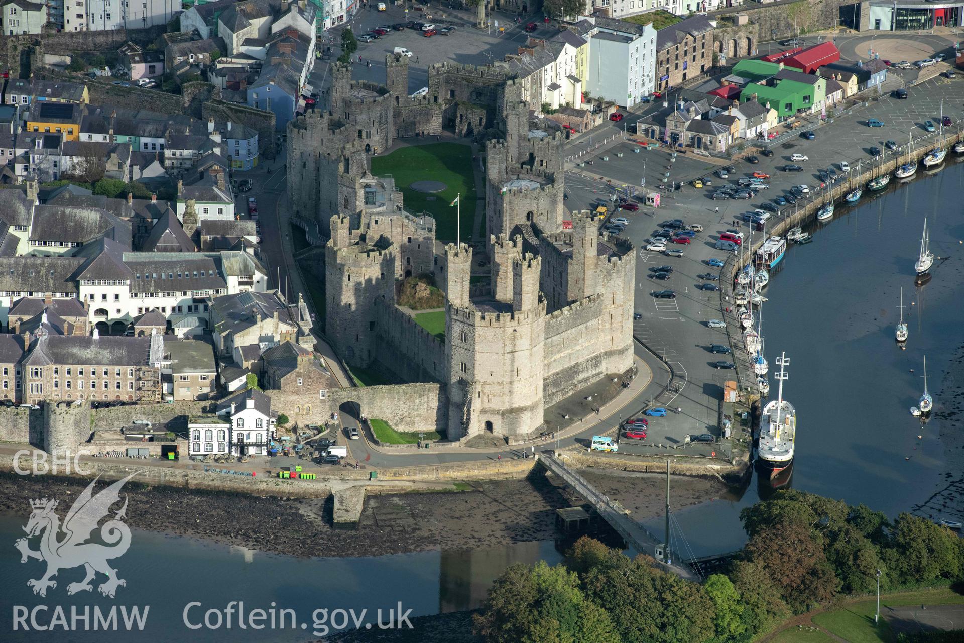 Caernarfon Castle and walled town, view from north
