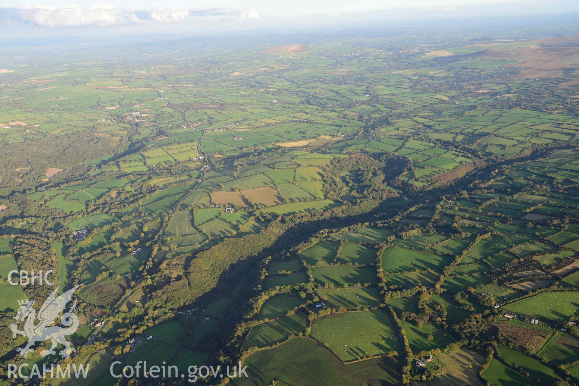 Castell Mawr, wide view from west in autumnal landscape