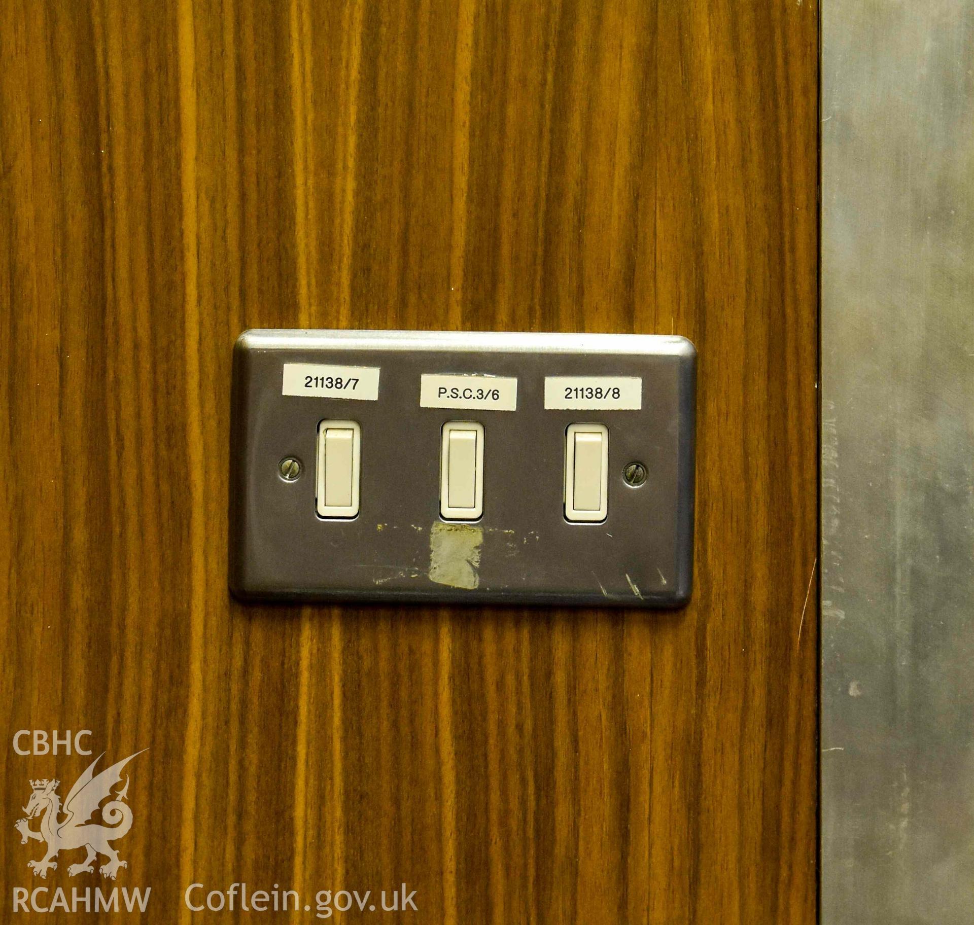 BBC Broadcasting House - Interior, C3 Radio Drama Studio: View of the studio's light switch panel, taken from West