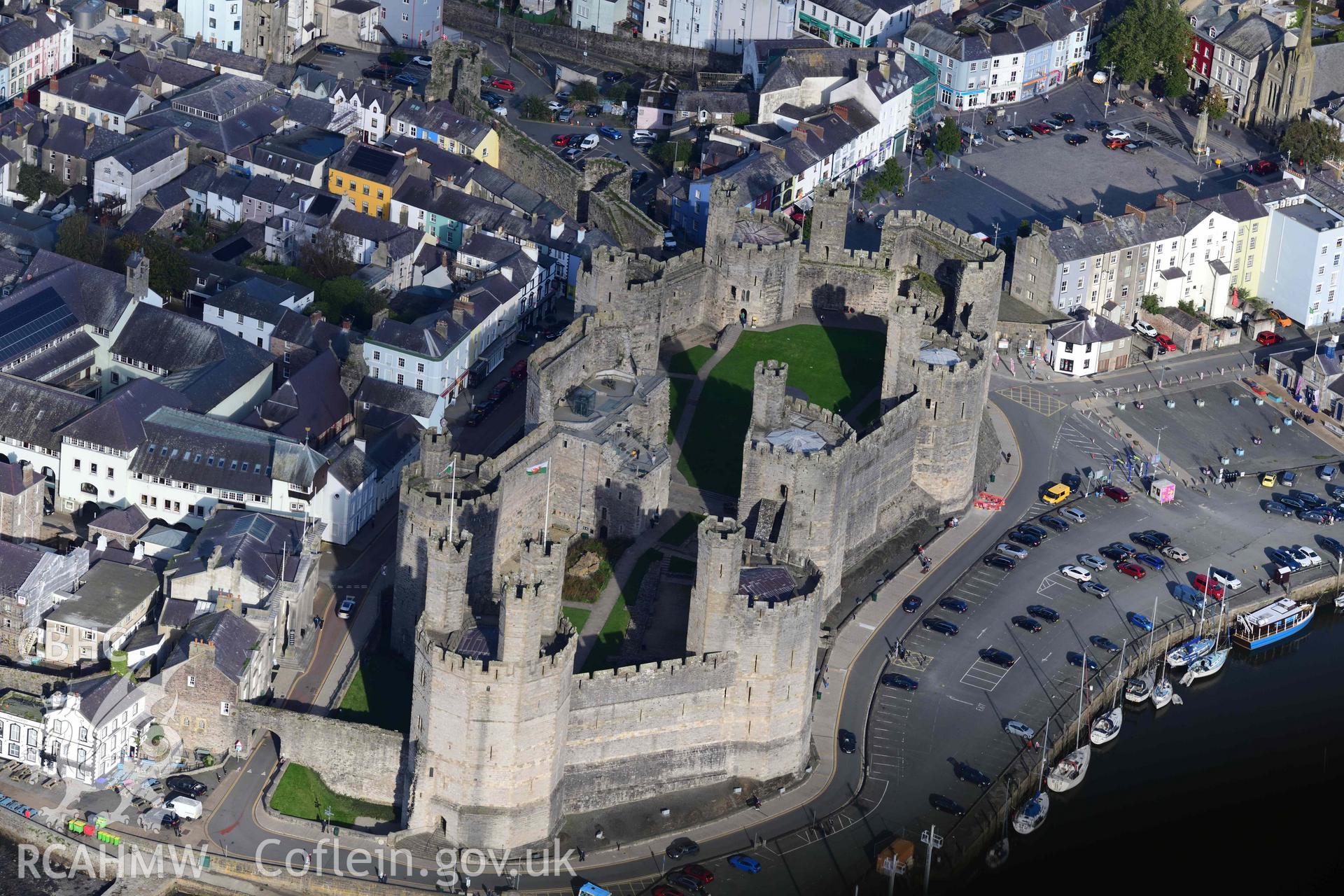 Caernarfon Castle and walled town, view from north