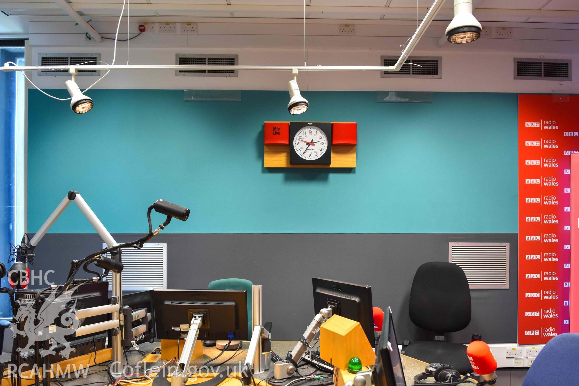 BBC Broadcasting House - Interior, R6 Radio Studio: View towards the rear wall of the studio, taken from East