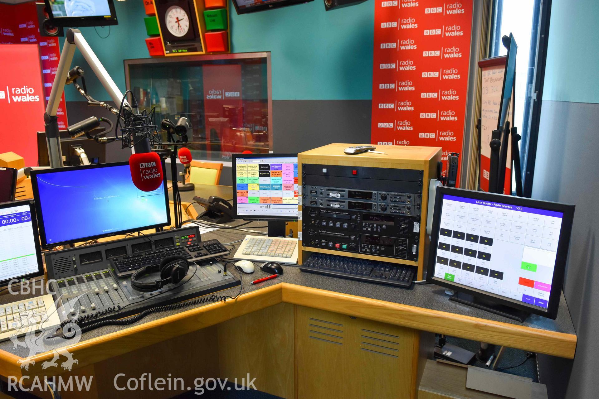 BBC Broadcasting House - Interior, R6 Radio Studio: View of the producer's desk, taken from West