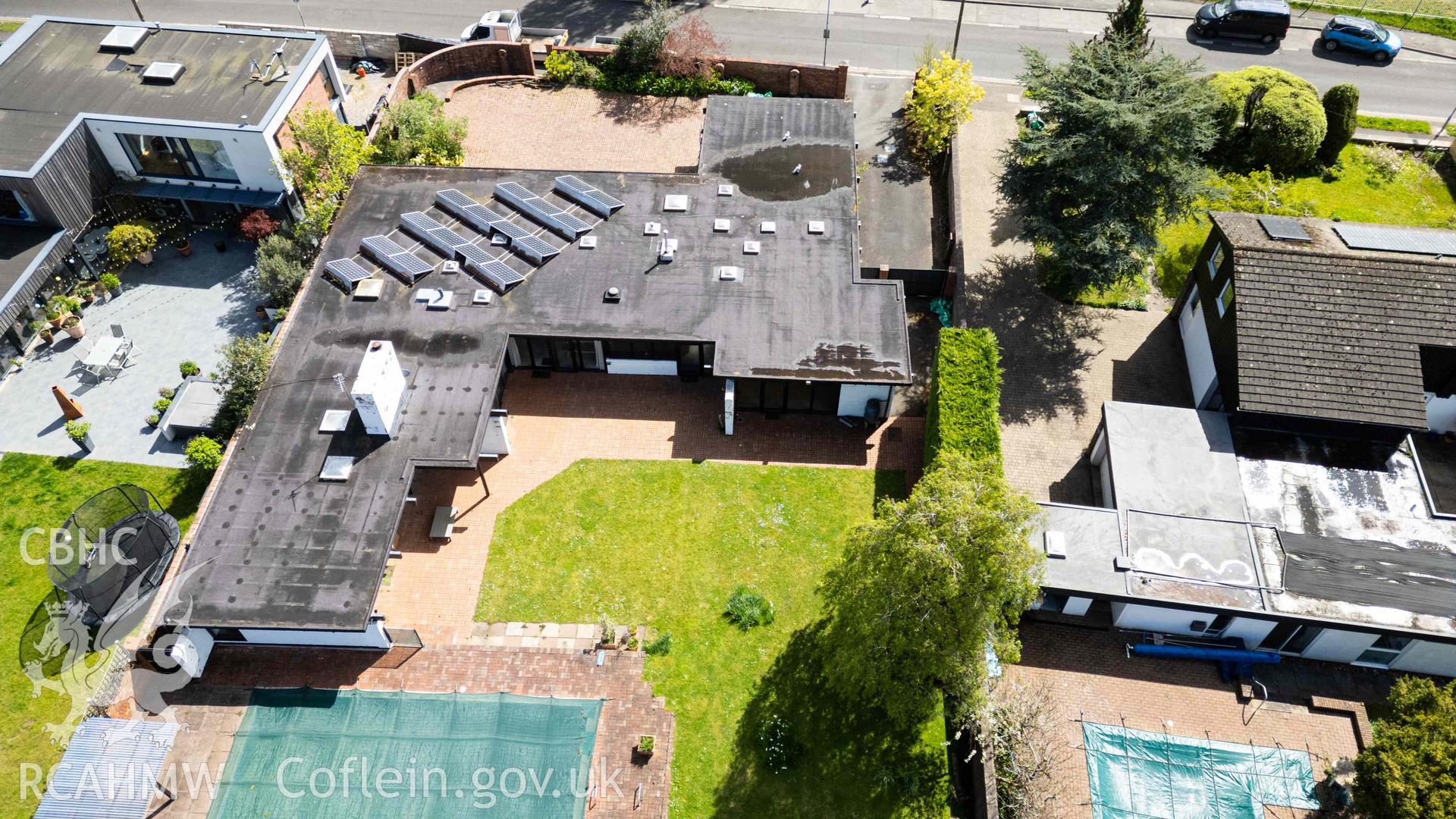 Aerial of The Vines, 22A Evenlode Avenue, Penarth. Looking south east at rear elevations