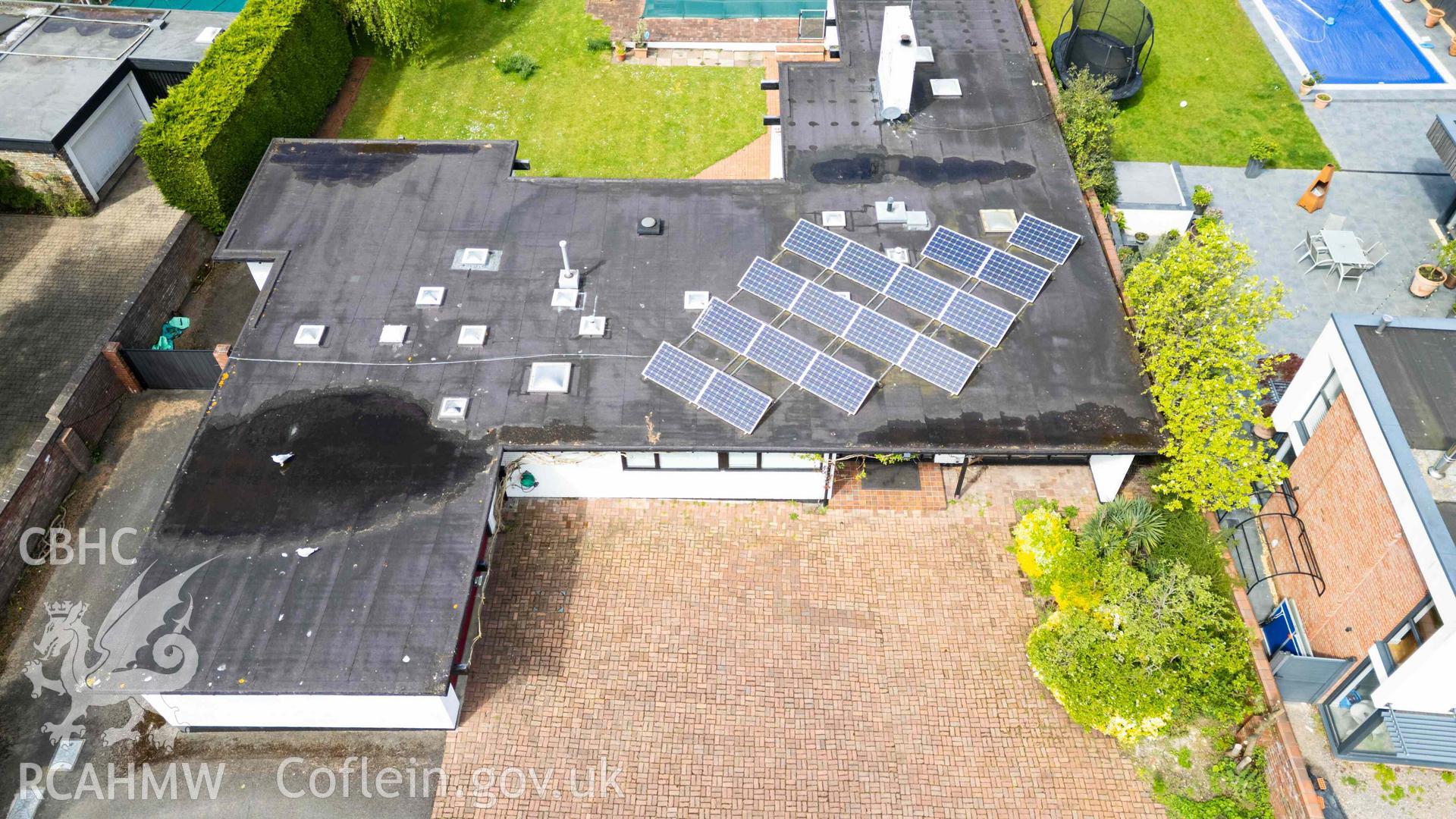 Aerial of The Vines, 22A Evenlode Avenue, Penarth. Looking north west at front elevations