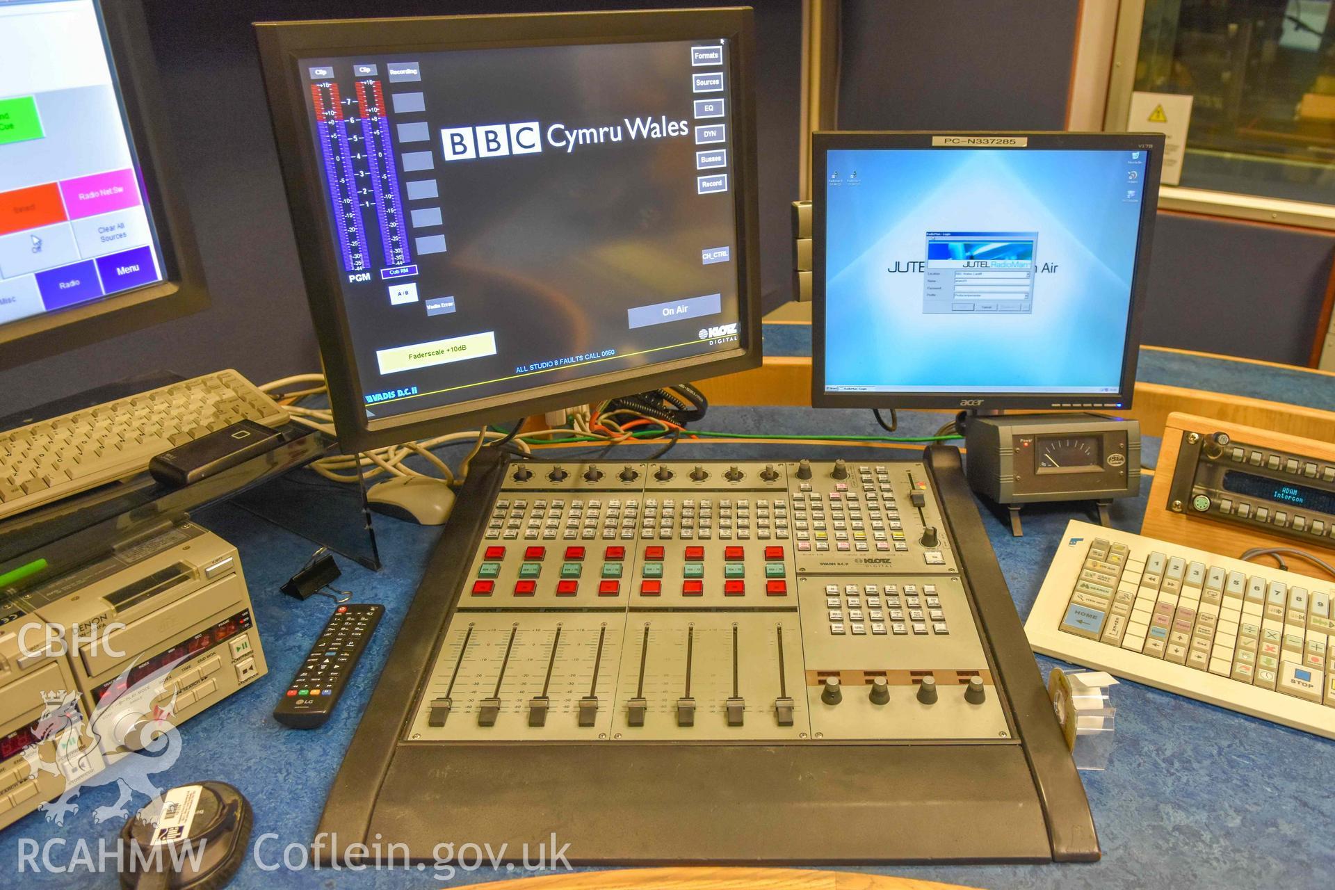 BBC Broadcasting House - Interior, R8 Cubicle: View of a mixing desk, taken from North-West