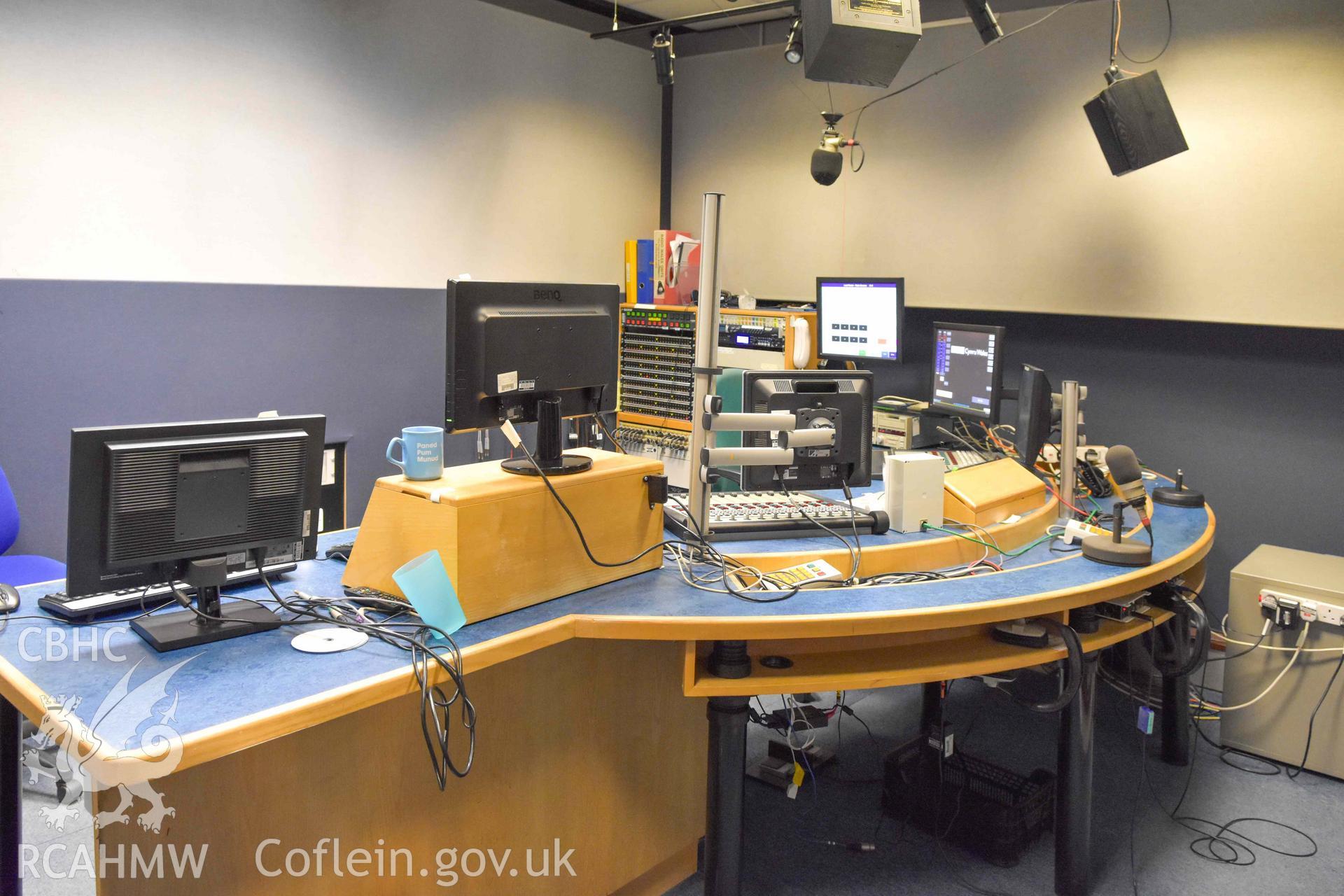 BBC Broadcasting House - Interior, R8 Cubicle: View of the desk, taken from South-West
