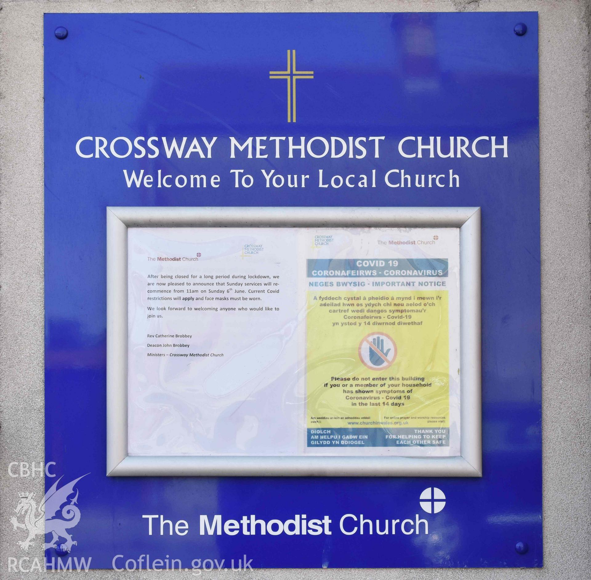 Crossway Methodist Church, detail of information board in foyer