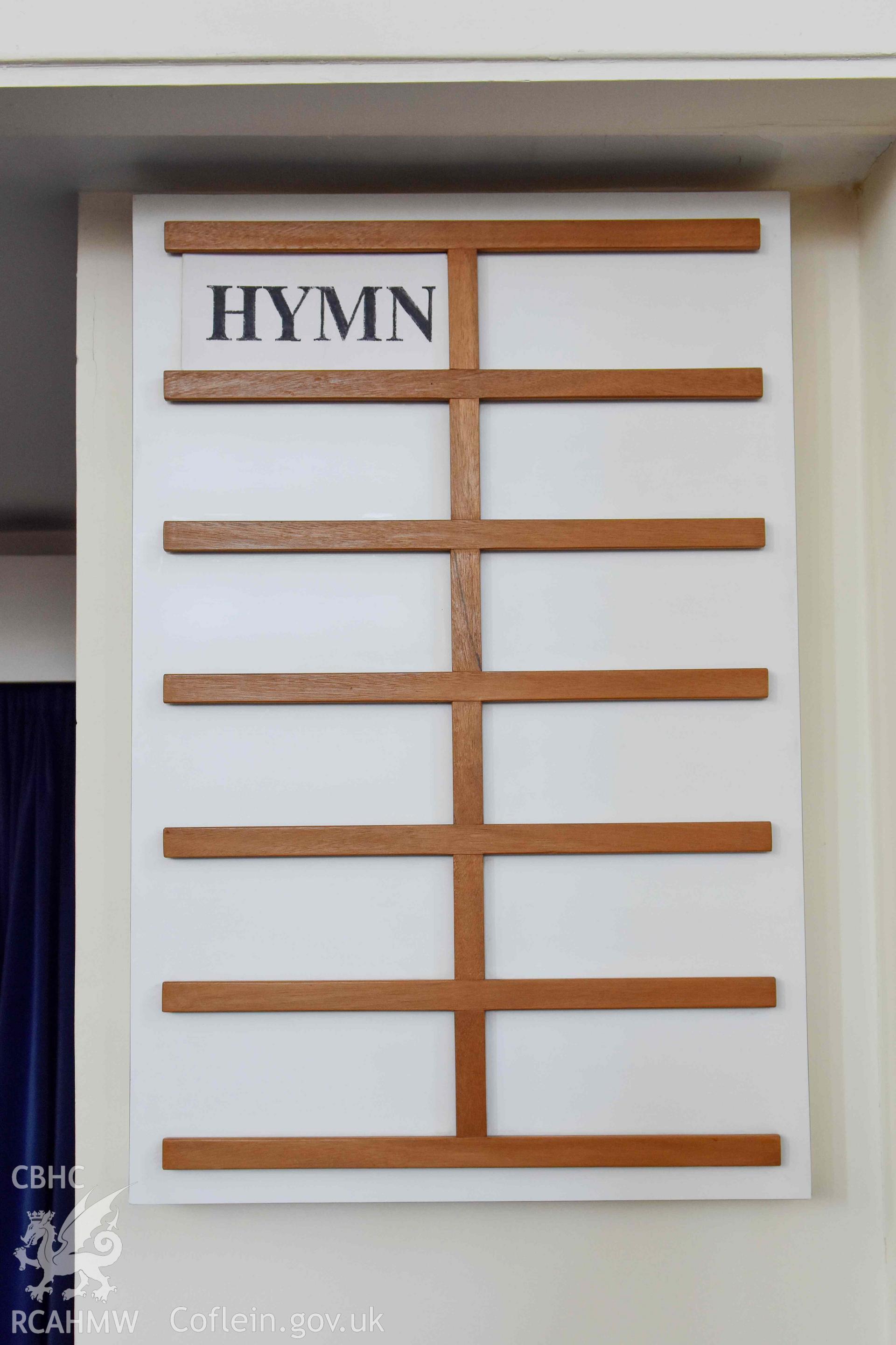 Crossway Methodist Church, main auditorium detail of hymn board
