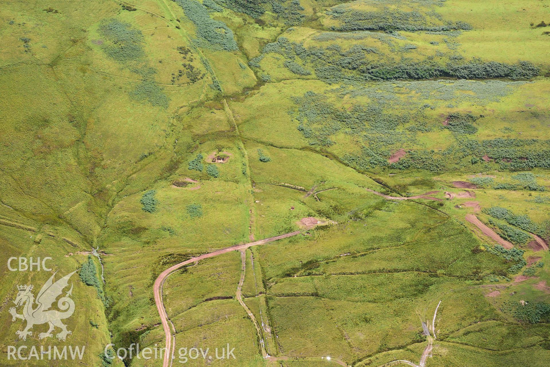 Llawr y Dolau west, field enclosures and ridge and furrow, with military training