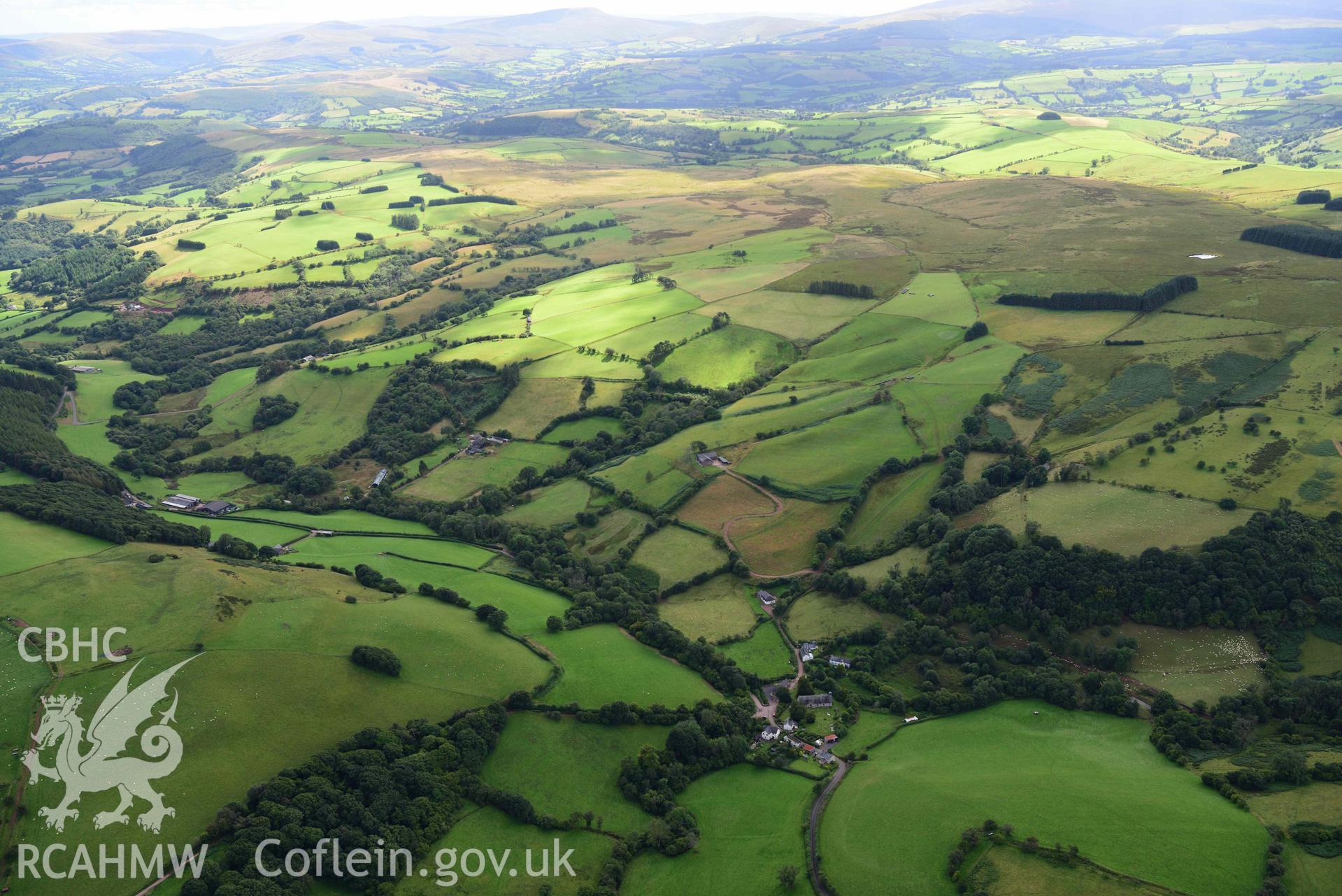 Llandeilor'r Fan village, wide rural landscape looking south