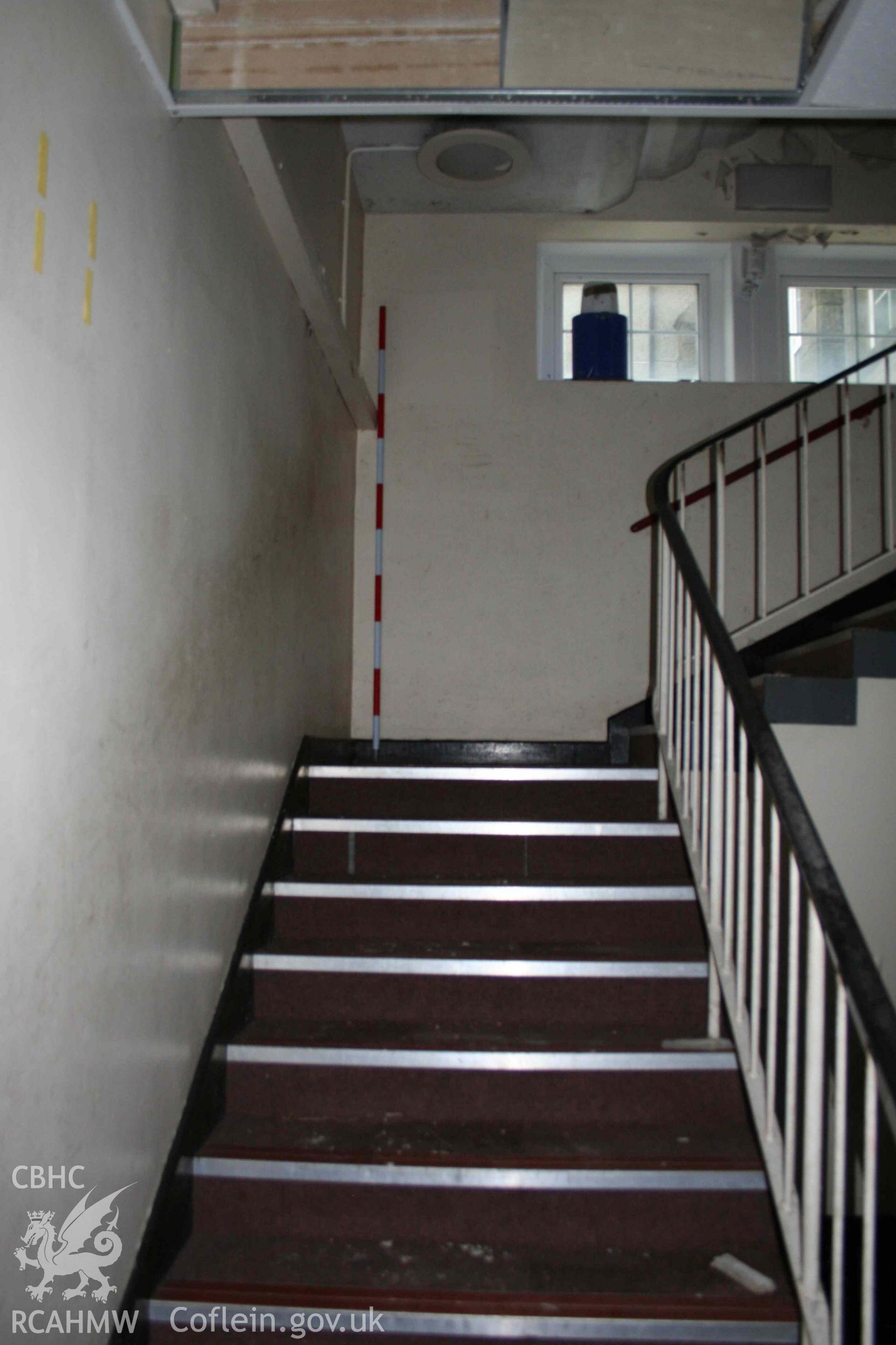 Stairwell Room 158, looking south. Photograph from an Archaeological Level 3 Building Recording for The Former Women’s Training College, UWSTD Townhill Campus, Townhill Road, Swansea. Dated 2021. Project: AW2915.
